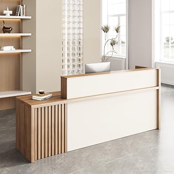 94" Modern Reception Desk with Counter, Front Desk with Locking Drawer & Cabinet, Large Reception Counter with Cable Grommet for Office, Salon, Clinic