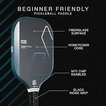 JOOLA Essentials Dash Pickleball Paddle Lightweight Paddle for All Ages, Fiberglass Sandblasted Surface for Spin, Cool Press Construction for Added Durability, USAP Approved, NFC Chip Enabled