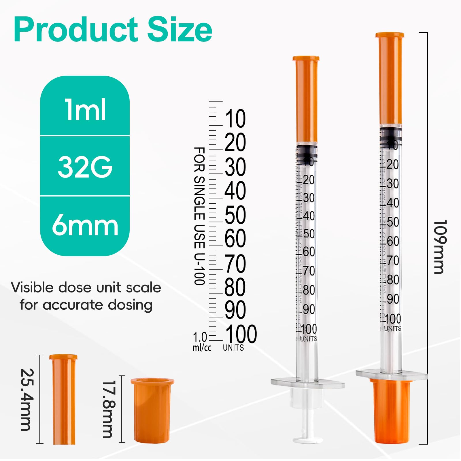 100 Stück 1ml Plastiktube 32G 6mm einzeln versiegelt Einzeln verpackt, für Labormessung, Flüssigkeitstrennung, Tierartikel