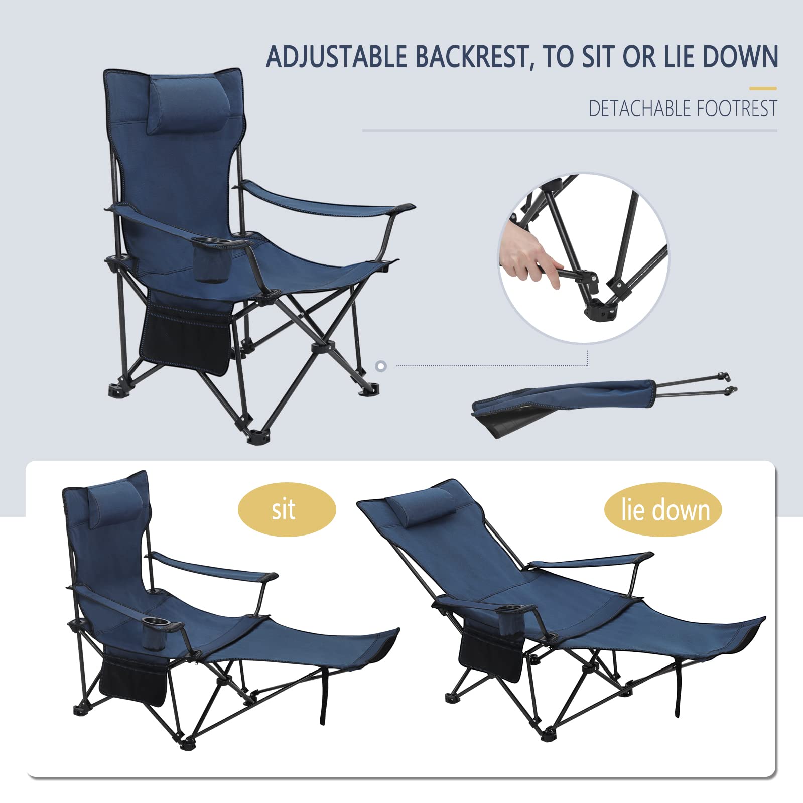 WOLTU Lot de 2 Chaises de Camping Portable, Chaise Pliante pour Camping, avec Sac de Transport, Bleu