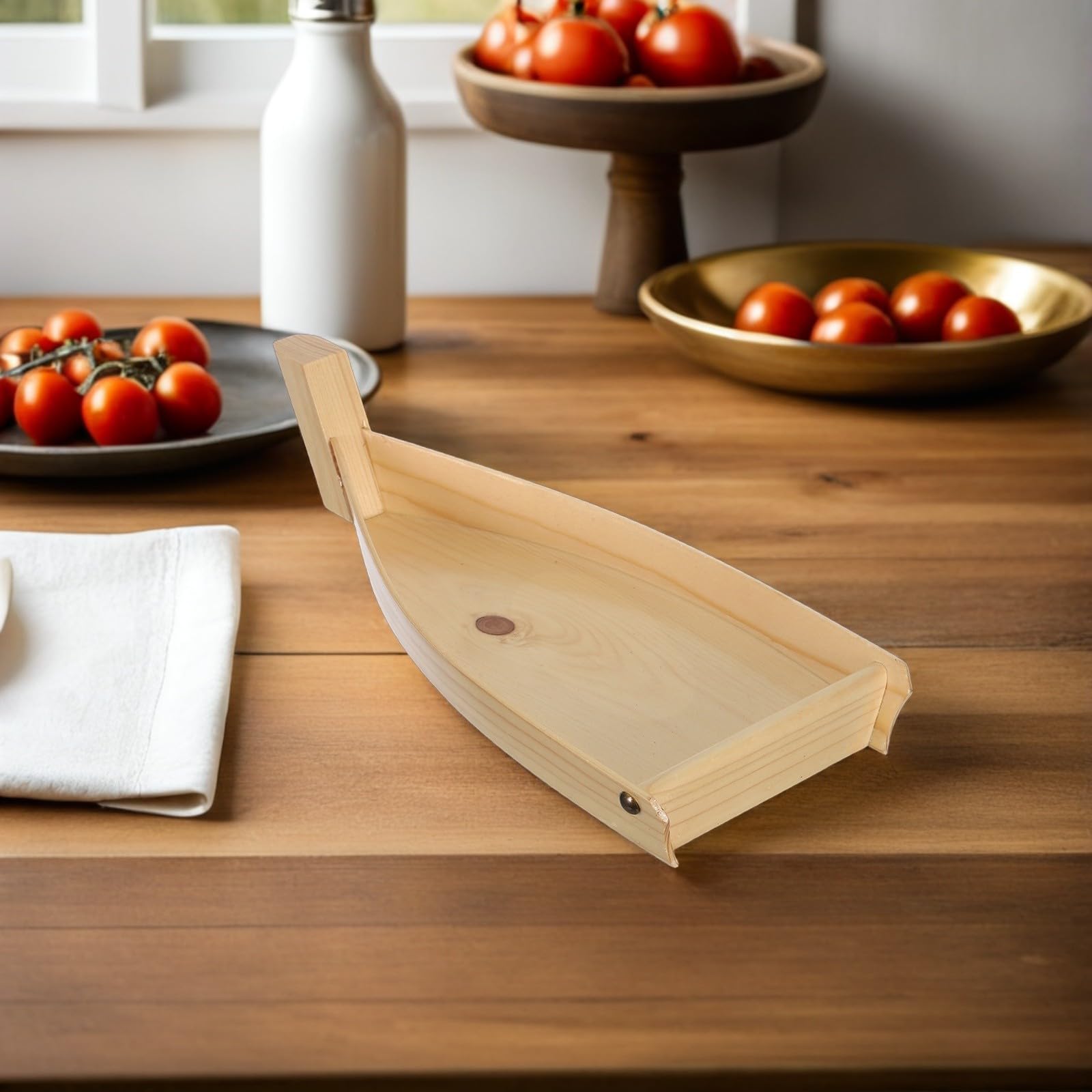 Toyvian Barco de Sushi de Madera Marrón Forma Artística para Servir Sashimi y Aperitivos, Bandeja Funcional para Catering y Presentación Versátil en Eventos