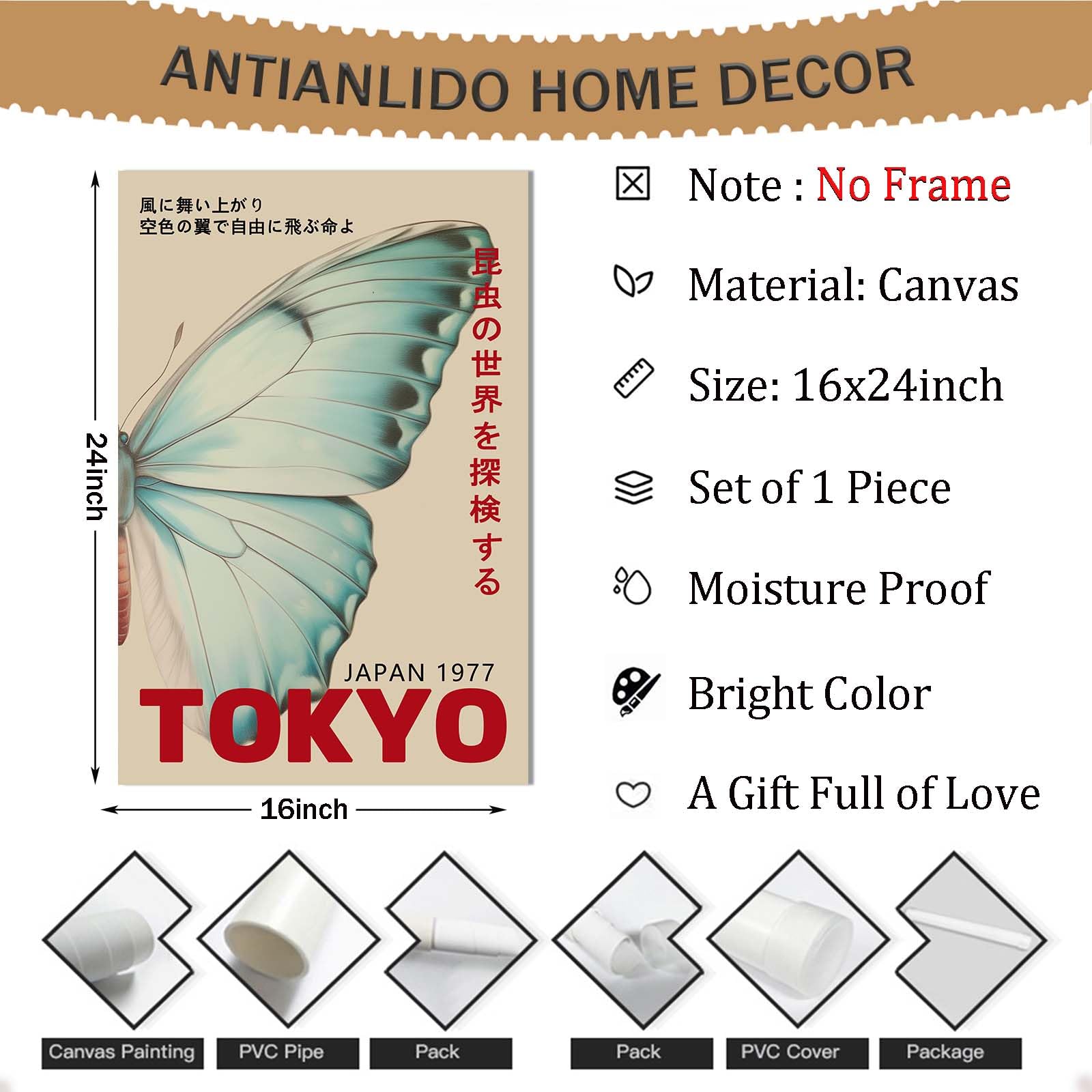 Amazon.com: Butterfly Canvas Wall Art Retro Japanese Posters Tokyo