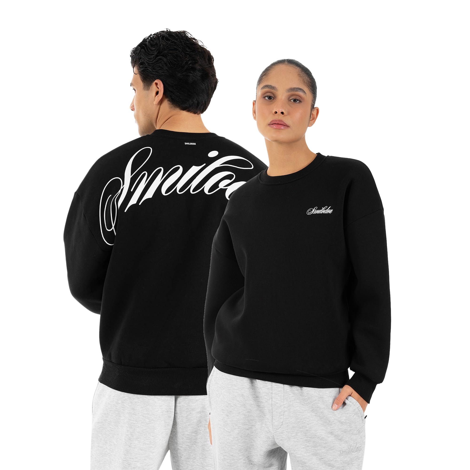 SMILODOX Sweatshirt Unisex Feyd Oversize Fit Rundhals Pullover mit Rückenprint & Brustlogo, lockerer Streetwear Sweater aus Baumwolle, Oversized Pullover für Herren und Damen