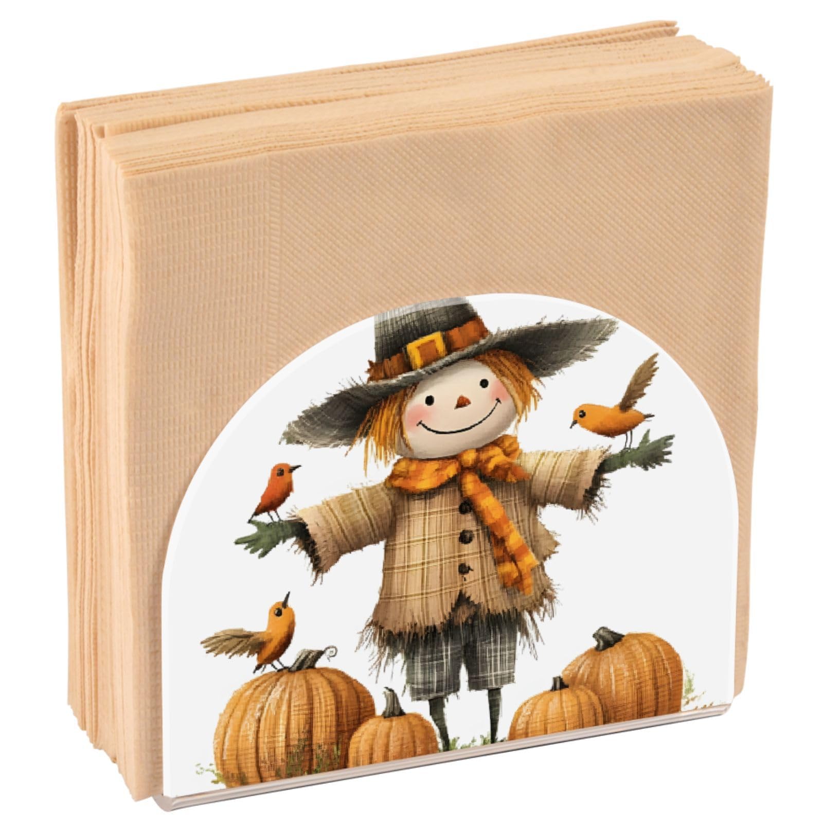 Napkin Holder for Table, Scarecrow Pumpkin Bird Acrylic Paper Napkin Holder, Kitchen Tissue Paper Dispenser Cocktail Napkin Holder for Dining Table, Party Guest, Bathroom
