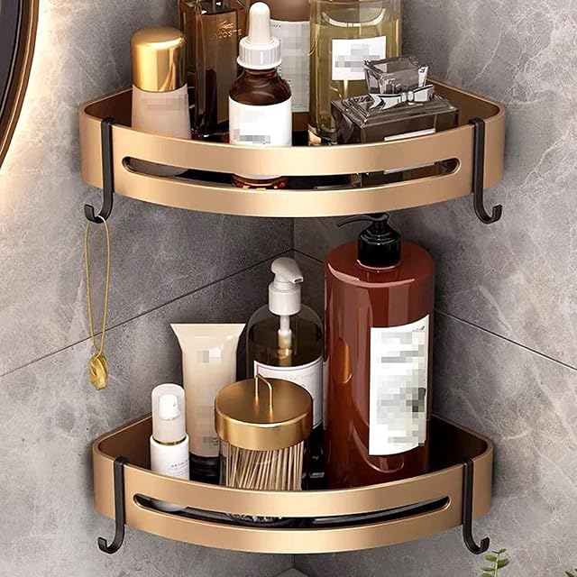 ROFRA Shower Corner Shelf 2 Pack Bathroom Corner Shower Caddy Drill Shower Storage Organizer Rust Proof Bathroom Corner