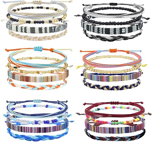 String Boho Bracelet Ankle Adjustable Beaded Anklets,Handmade Surfer Beach Bracelets,Colorful Braided Bracelets String Rope Anklets Bracelets