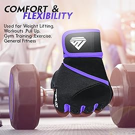 HTZPLOO Workout Gloves for Women - Weight Lifting With Full Palm Pad, Strong Wrist Wraps Support, Enhanced Grip for Fitness, Training, Exercise (Purple, Medium)