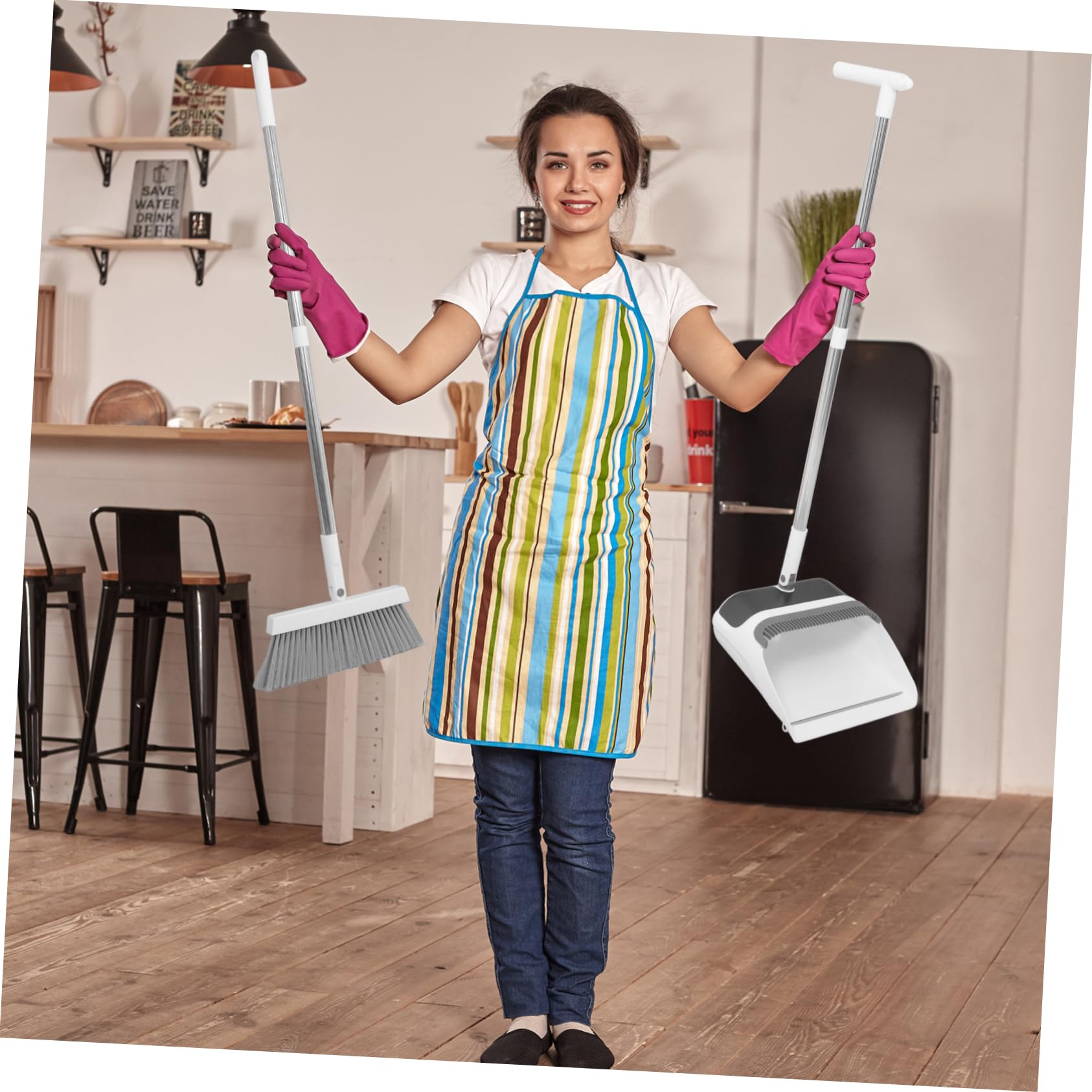 Anneome Haushalts Besen und Kehrschaufel Set mit Langem Ergonomischem Stiel Weichen Flexiblen Borsten für Gründliche Bodenreinigung Praktisches Teiliges Set für Einfache Müllaufnahme und