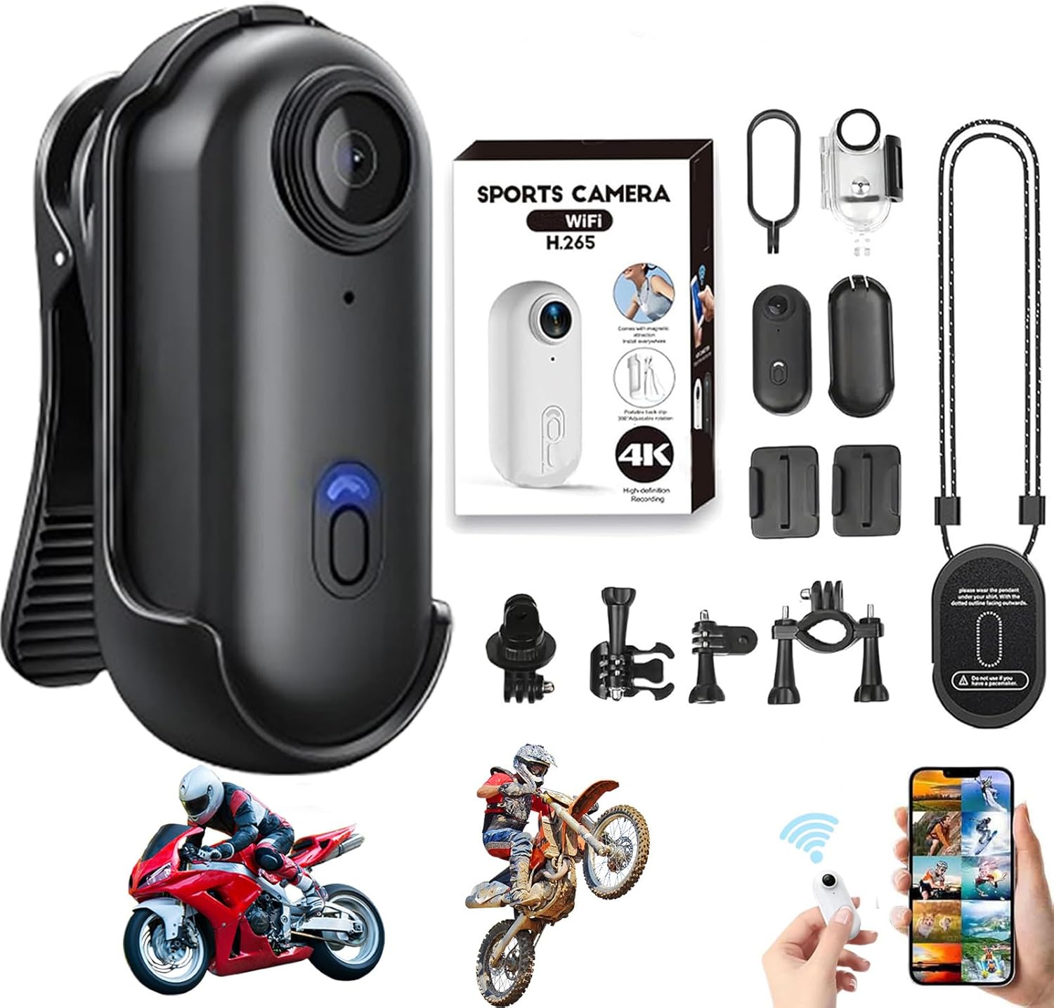 Mini 120° 4k Camera for Recording, POV Pro Body Cam, HD 1080p/4k Mini Wearable Body Adventure Action Cameras with Audio Video, for Vlogging Cycling Diving (Black, 4K)