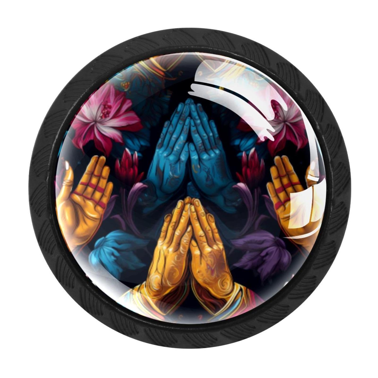 Chenzzzz Multicolored 03 4 Pack Black Cabinet Pulls Praying Hands Kitchen Cabinet Handles For Bathroom Drawer Pulls Dresser Knobs