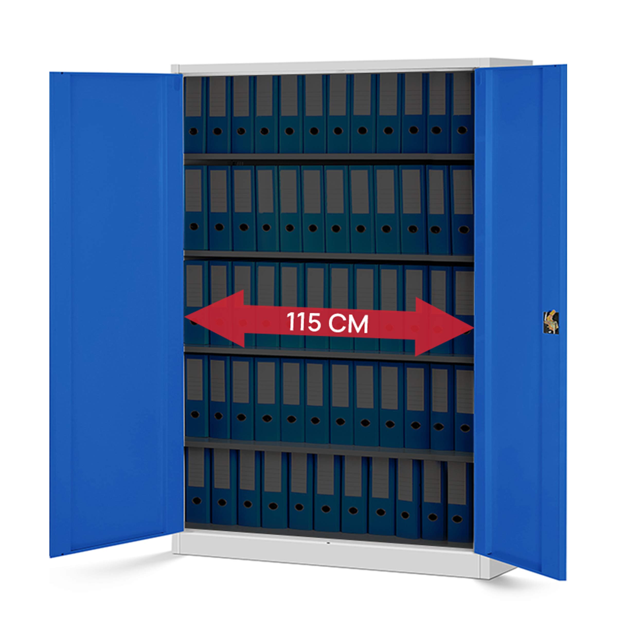 Jan Nowak Set di 2 Armadio da Ufficio XXL C001 II Archivio per Officina in Metallo Verniciato a polvere Chiudibile 185 cm x 115 cm x 40 cm (Antracite-Blu)
