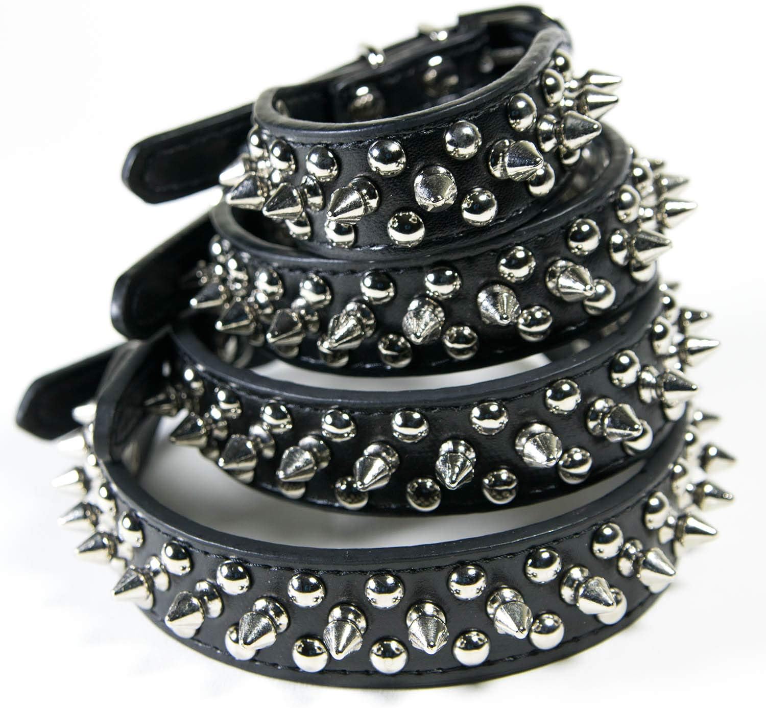 CoreLife Spiked Dog Collar/Cat Collar, Studded Vegan Leather Pet Collar for Dogs and Cats XS Black