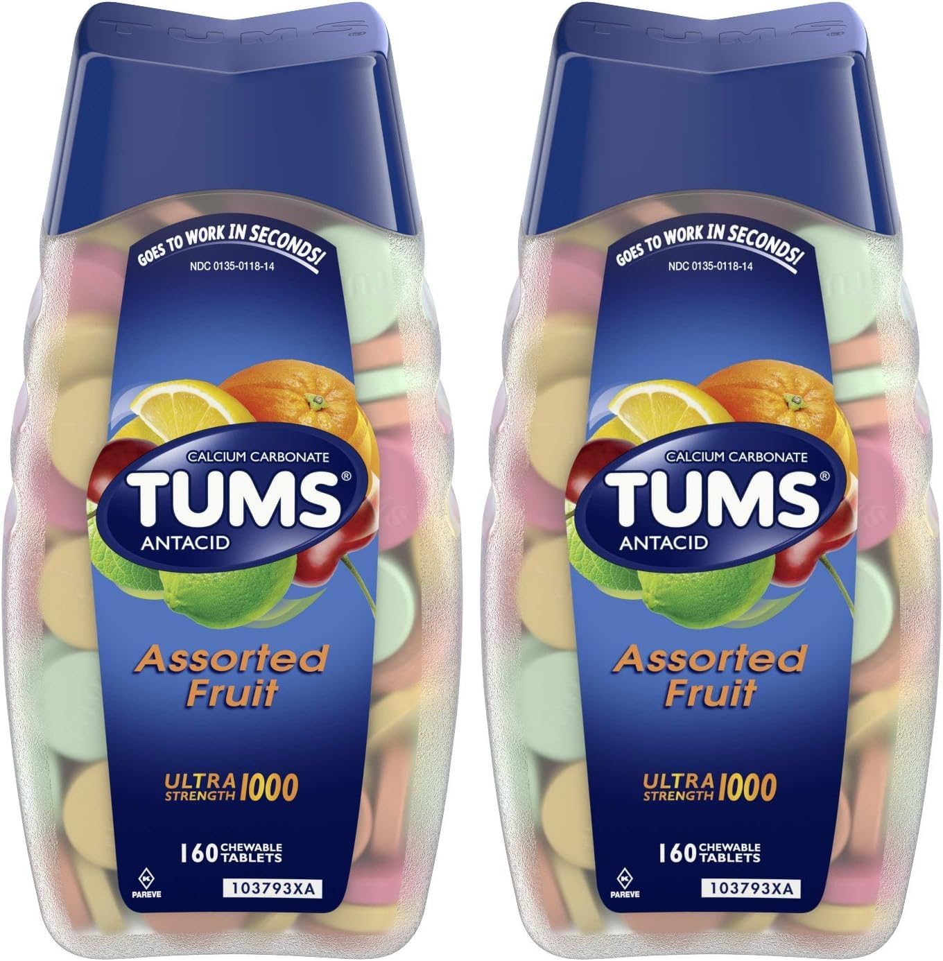 Ultra Strength Antacid Tablets for Chewable Heartburn Relief and Acid Indigestion Relief, Assorted Fruit - 160 Count, (Pack of 2)
