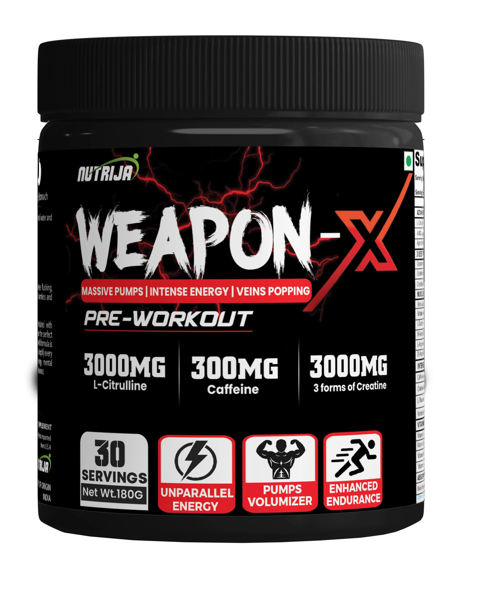 NutriJa Weapon-X Pre-Workout Powder with 21 Active Ingredients -3 Best forms of Creatine, AAKG, Beta-Alanine, Caffeinated | Pumps, Viens Popping, Energy, Focus & Strength (30 Servings (Mango)) (B0CWL43YN8) Amazon Price History, Amazon Price Tracker