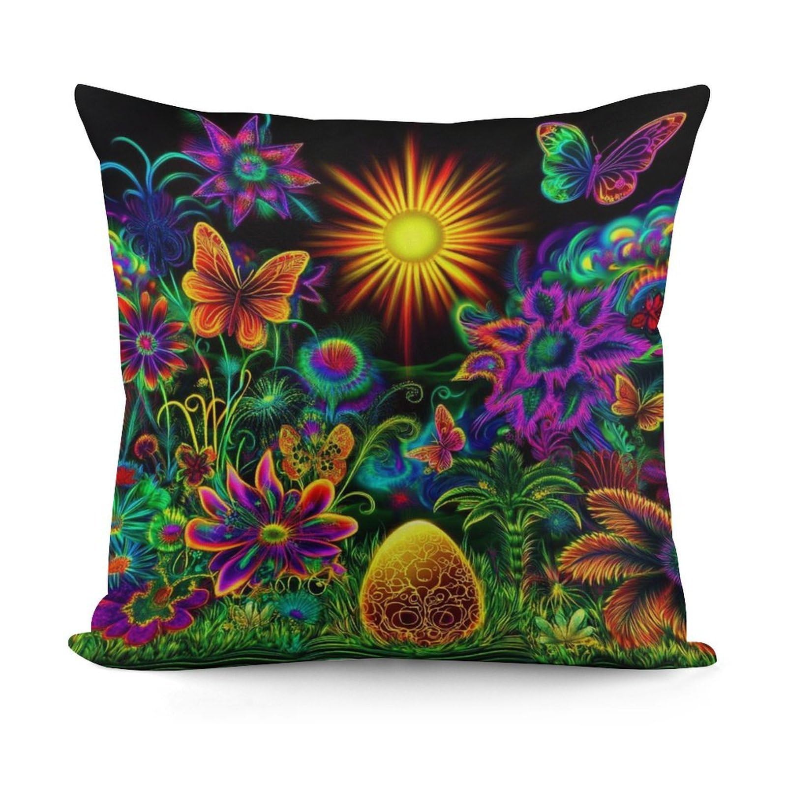 Smazdfxx Picture(609) Soft Trippy Colorful Flowers Butterfly Floral Plush Pillow Covers Decorative Pillow Cases For Bed Sofa Living Room Home Decor