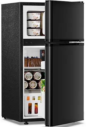 Antarctic Star 3.2 Cu.Ft,Mini Refrigerator with Freezer,Double Door Mini Fridge,Compact Refrigerator,Adjustable Thermostat,Mini Refrigerator for Bedroom/Office/Dorm/Kitchen(BLACK)