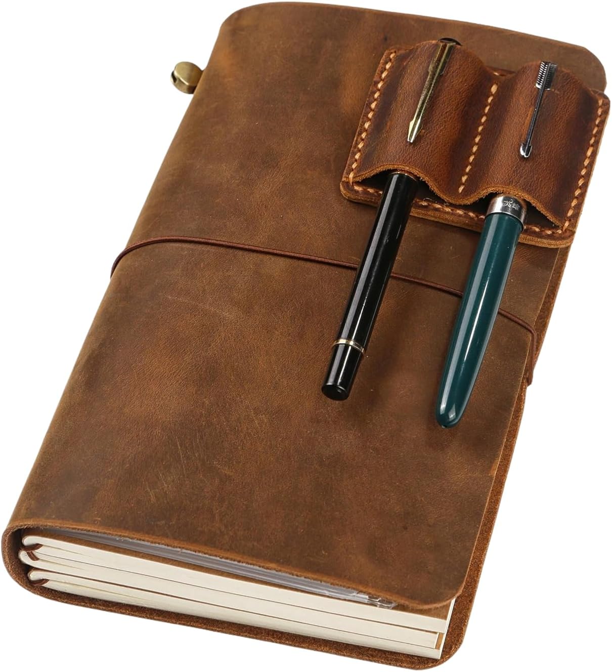 Handmade Leather Refillable A5 Travelers Notebook Cover, A5-8.3'' x 5.8''Leather Journal with 3 Inserts and Card Slots and Pen Holder