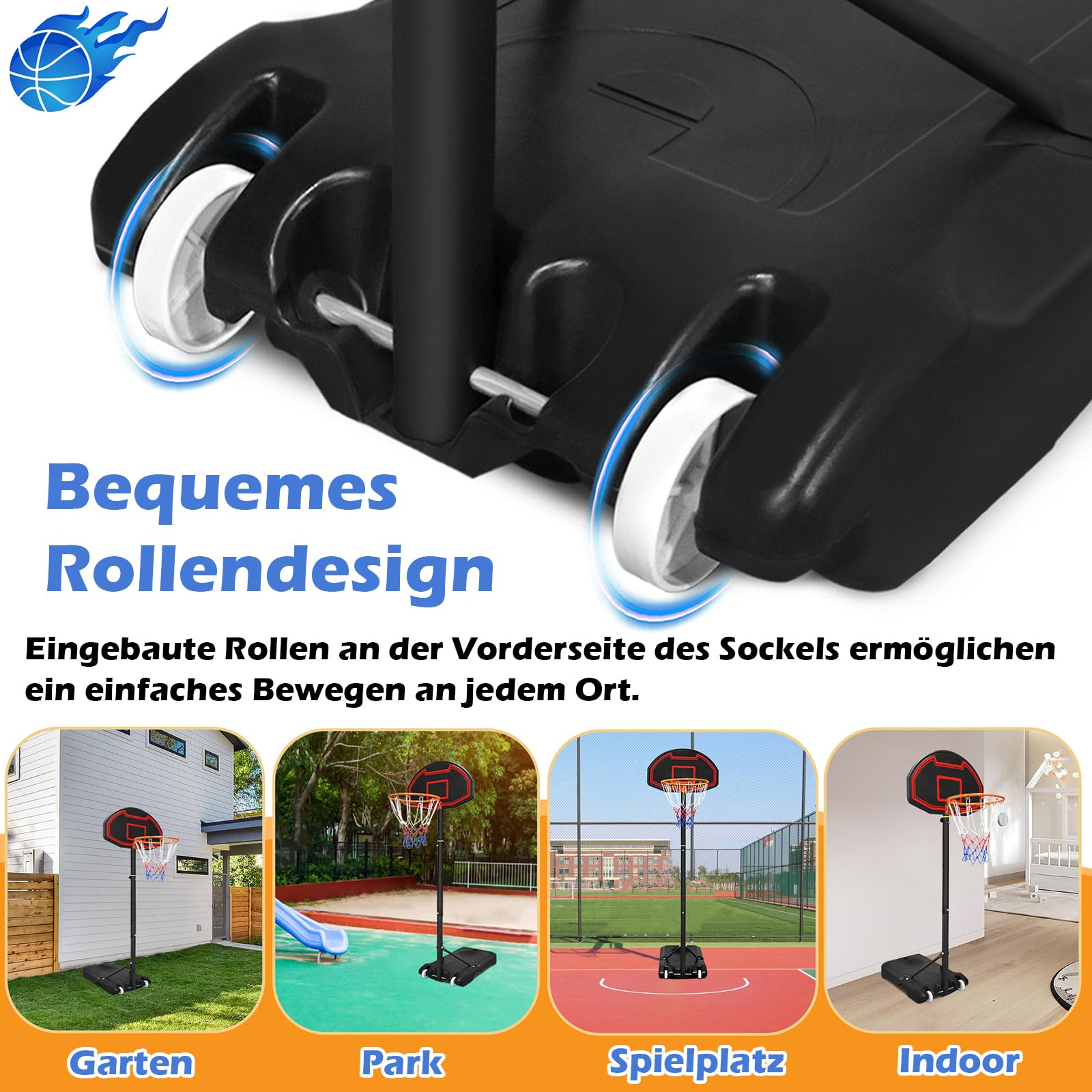 LZQ Basketballkorb Outdoor Kinder mit Rollen und Basketball, Basketballkorb Indoor Höhenverstellbar 156-208cm, Basketball Korb Standfuß mit Wasser oder Sand, Basketballständer Basketballanlage
