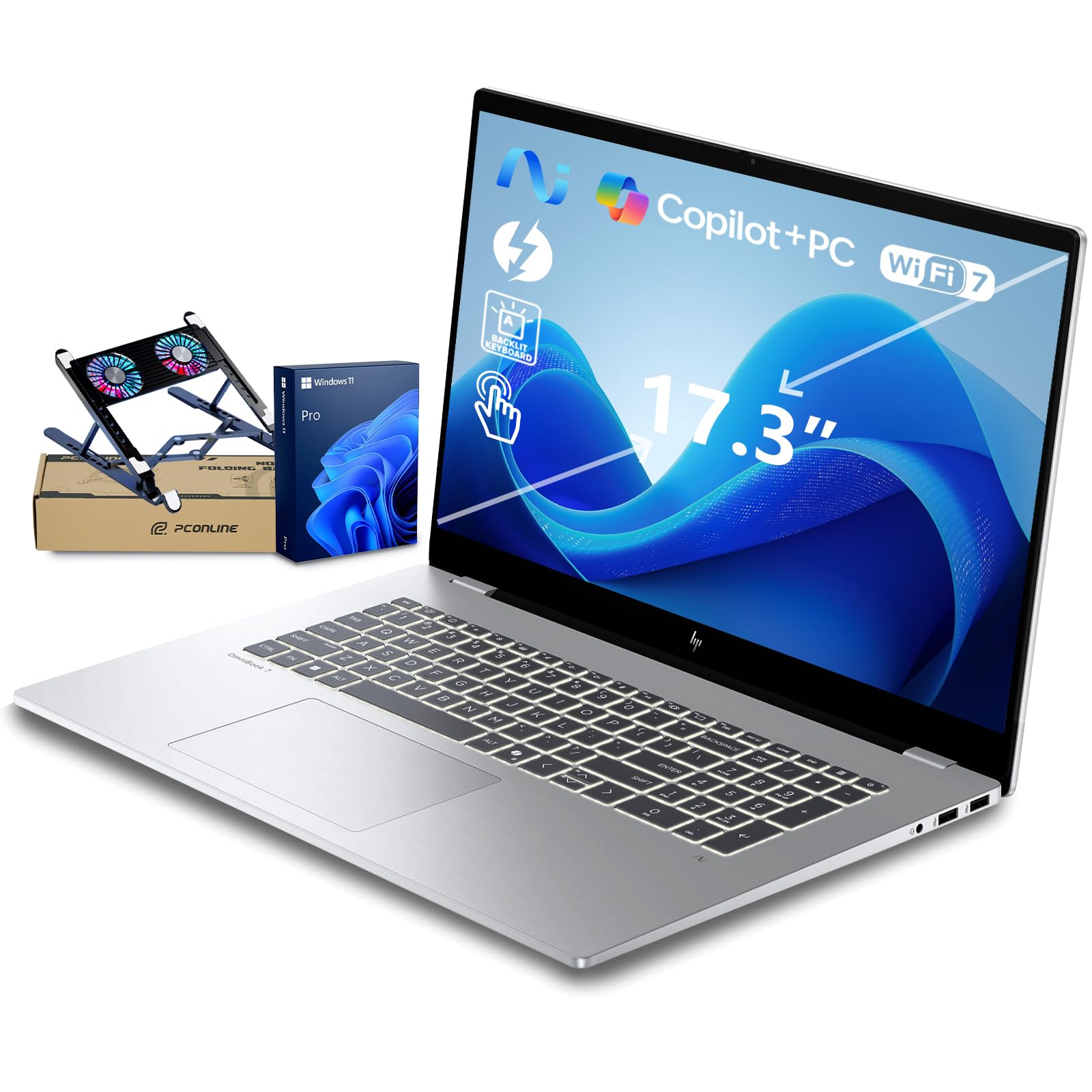 HP OmniBook 7 17.3" Touchscreen Next Gen AI PC, Ultra 7 258V (Up to 4.8GHz), 32GB Onboard RAM, 1TB SSD, Intel AI Boost NPU (47 Tops), All-Day Battery