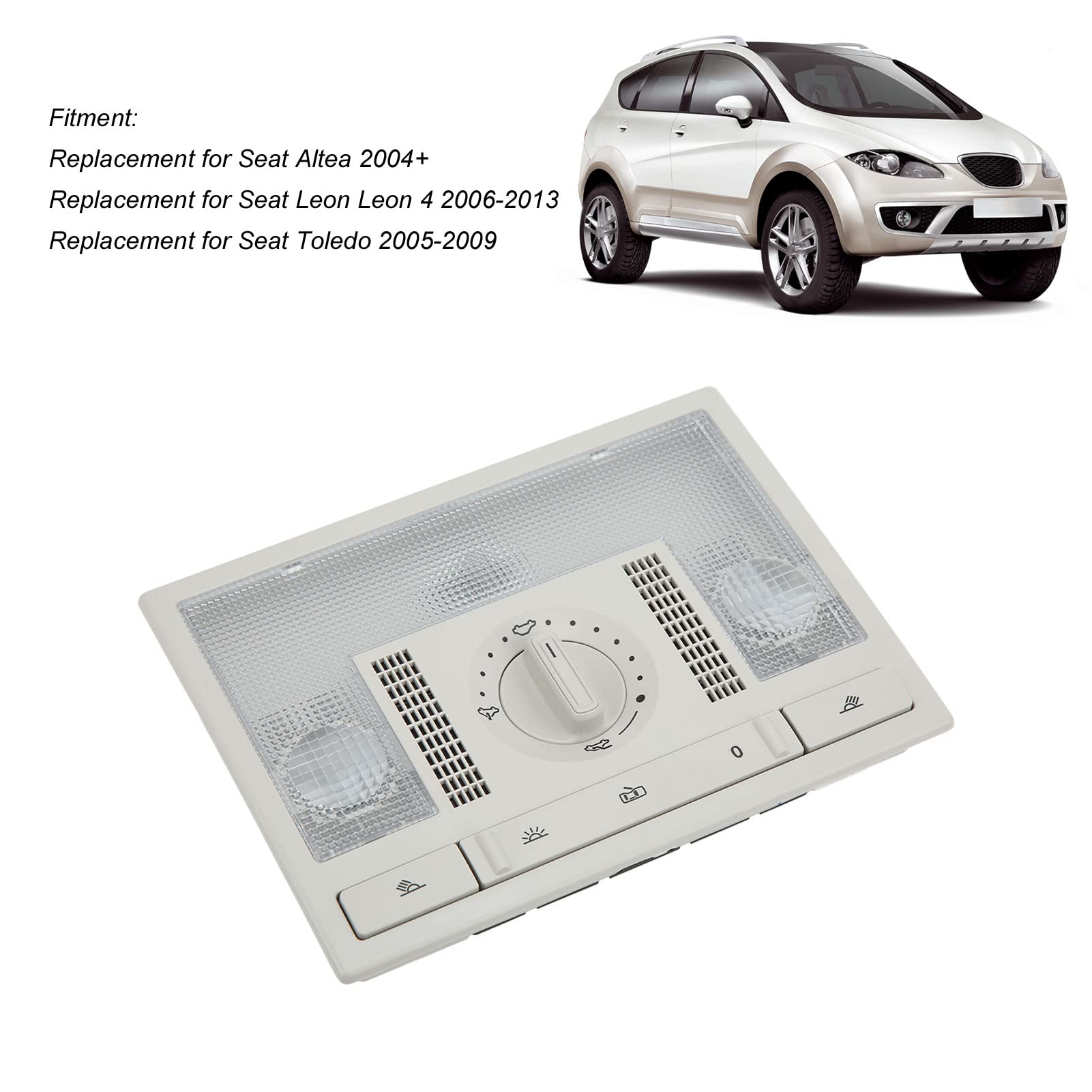 Luz de Lectura de Cúpula Gris 6q0959613a Reemplazo de Accesorios para Automóvil para el Asiento Altea Toledo Lámpara de Techo Interior Gris