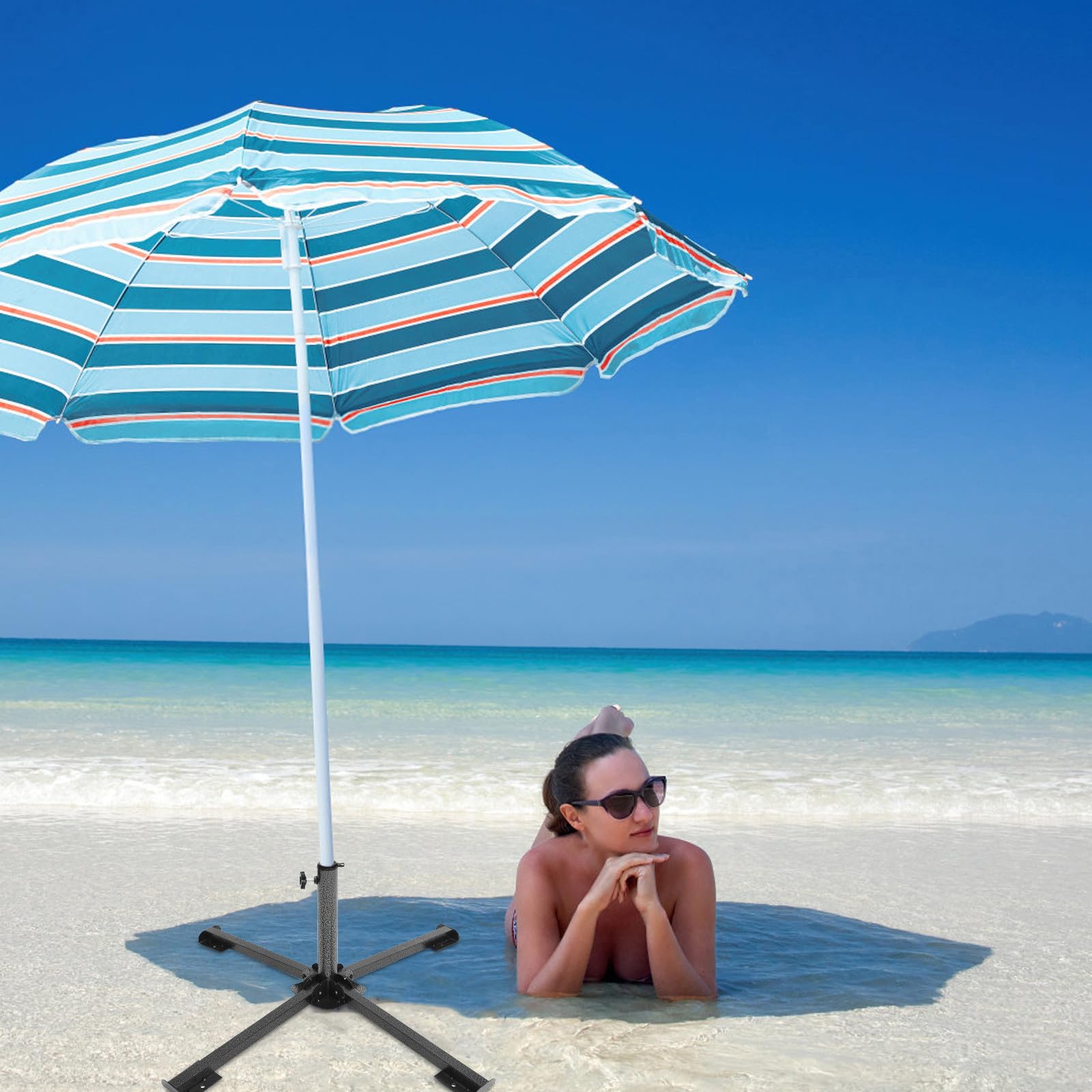 Składana podstawa parasola ogrodowego z czarnego żelaza, przenośny i wytrzymały stojak na parasol na plażę, kemping i patio, bezpieczny 1-częściowy wspornik kotwicy do ziemi
