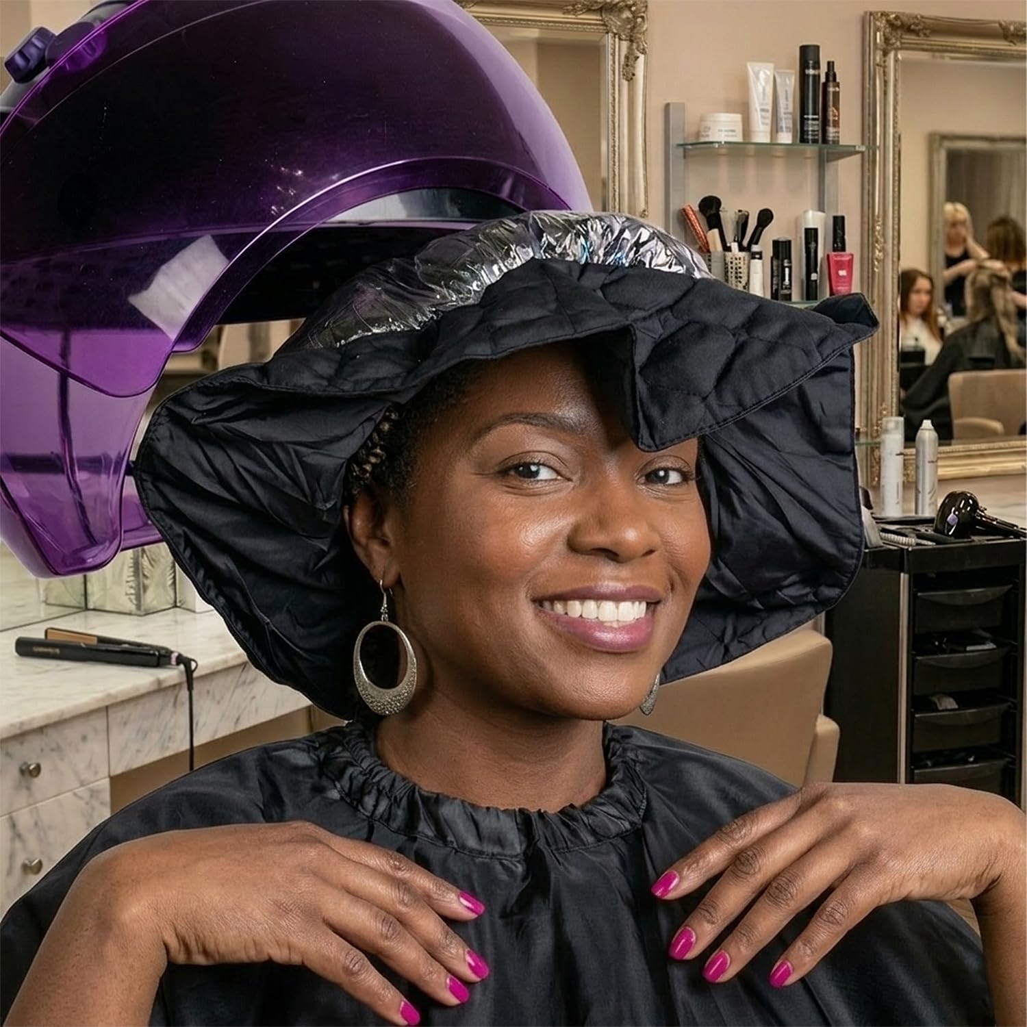 Hair Dryer Heat Shield with Disposable Hoods – 1 Reusable Heat Resistant Dryer Caps & 10 Plastic Hair Dryer Hoods for Salon & Home Hair Care