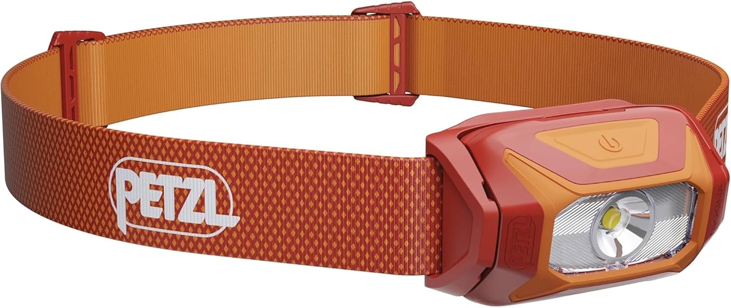 PETZL TIKKINA Headlamp - Compact, Easy-to-Use 300 Lumen Headlamp, Designed for Hiking, Climbing, Running, and Camping - Red