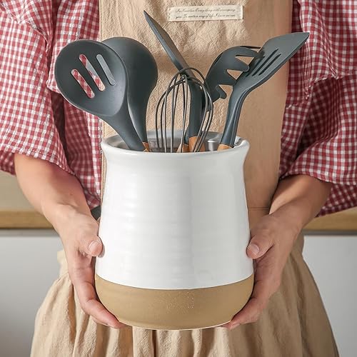 Miniatura 2 de Hasense Soporte para utensilios de cocina, organizador de utensilios de cerámica extra grande de 7.1 pulgadas para encimera, almacenamiento de