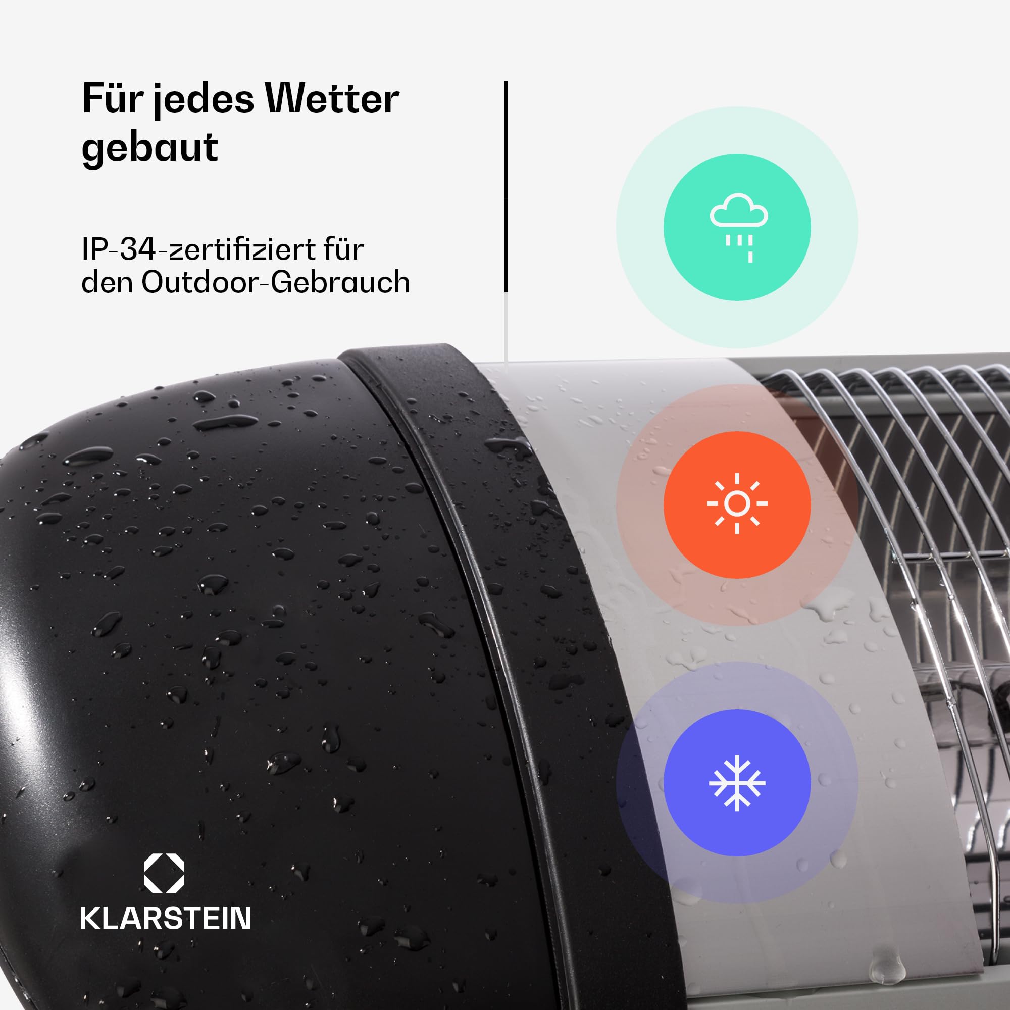 Blumfeldt Heizstrahler, Mobiler Infrarot-Heizstrahler Standgerät, für die Terrasse und Wintergarten, CO2-Freier Wärmestrahler Elektrisch, IP34 Infrarotstrahler, 2500 Watt