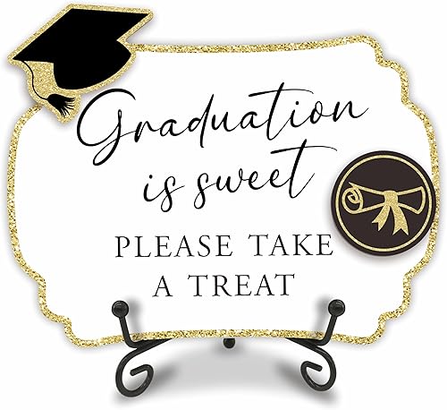 Letrero de mesa de madera para fiesta de graduación, graduación con texto en inglés "Graduation Is Sweet Please Take A Treat", letrero de bufé,