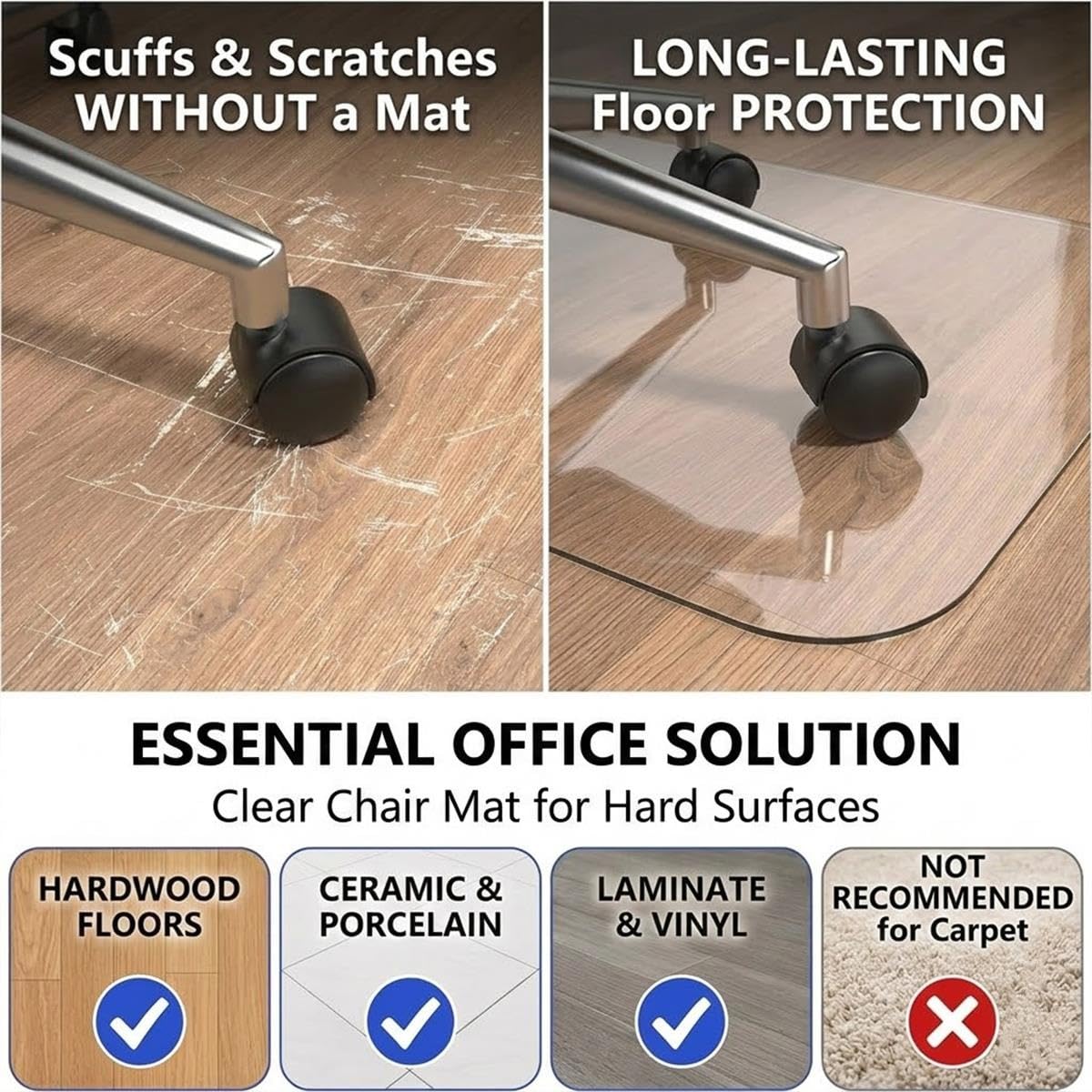 Protector de Suelo para Silla con RuedasTapete de PVC para Silla de Oficina