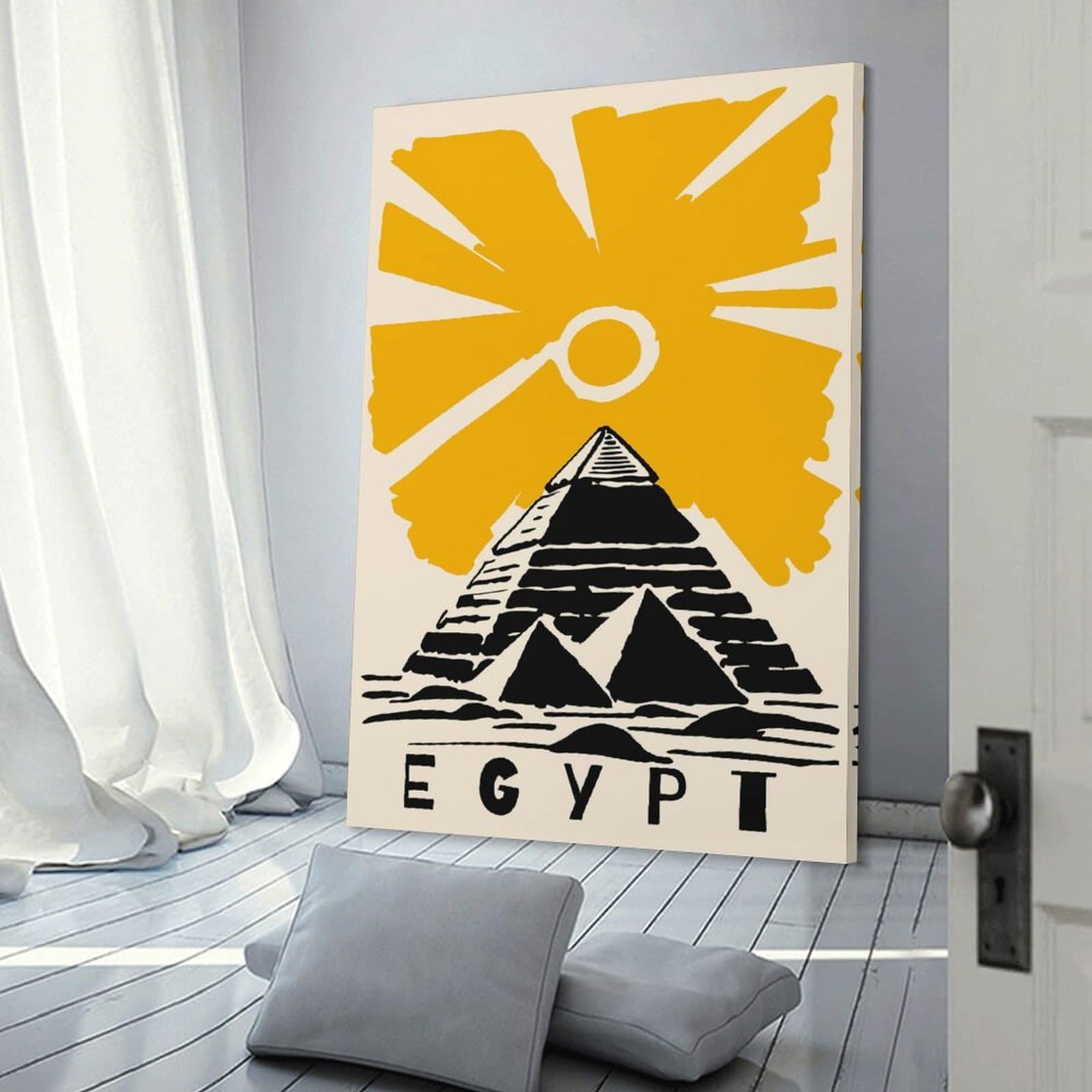 Junmoney Egypt Pyramids Sun Text Art Room Decor Wall Art, 20x30inch(50x75cm), for Home, Office, Studio Or Guest Room, Canvas Wall Art That Fits Changing Layouts