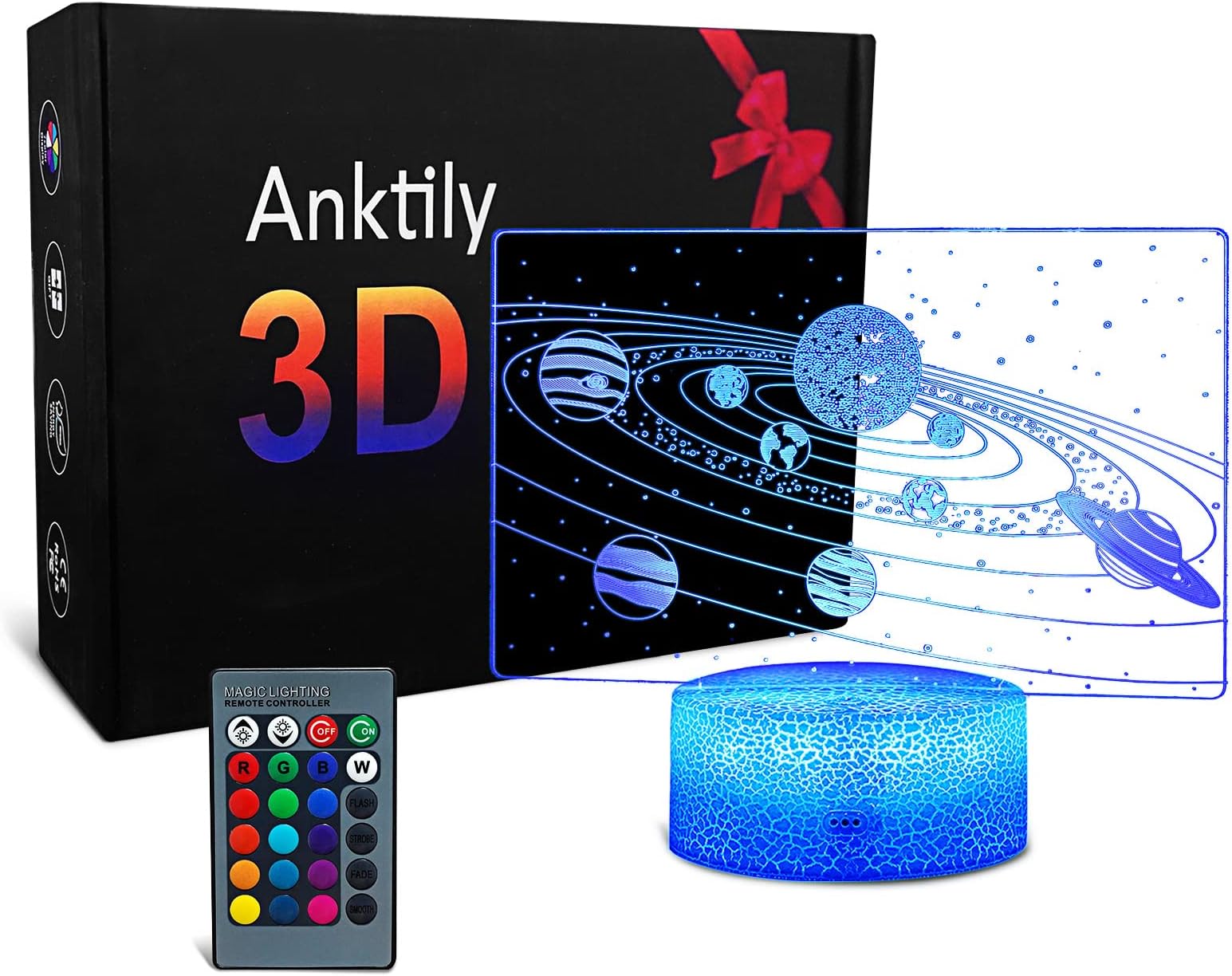 Anktily Solar System 3D Night Light for Kids, Universe Space Optical Illusion Lamp,16 Colours Changing Bedside Night Lamp for Boys Girls Birthdays or Holidays Gift, Space Gift