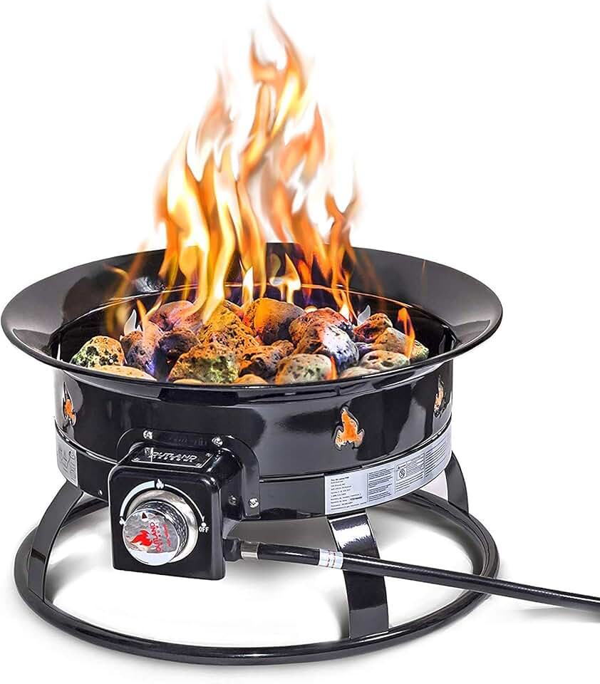 Outland Living Portable Propane Fire Pit, 19-inch, 58,000 BTU with Fire Pit Cover &amp; Carry Kit, Smokeless Gas Firebowl | Perfect for Camping, Patio, Backyard, Tailgating, Deck, RV| Black 893 Deluxe