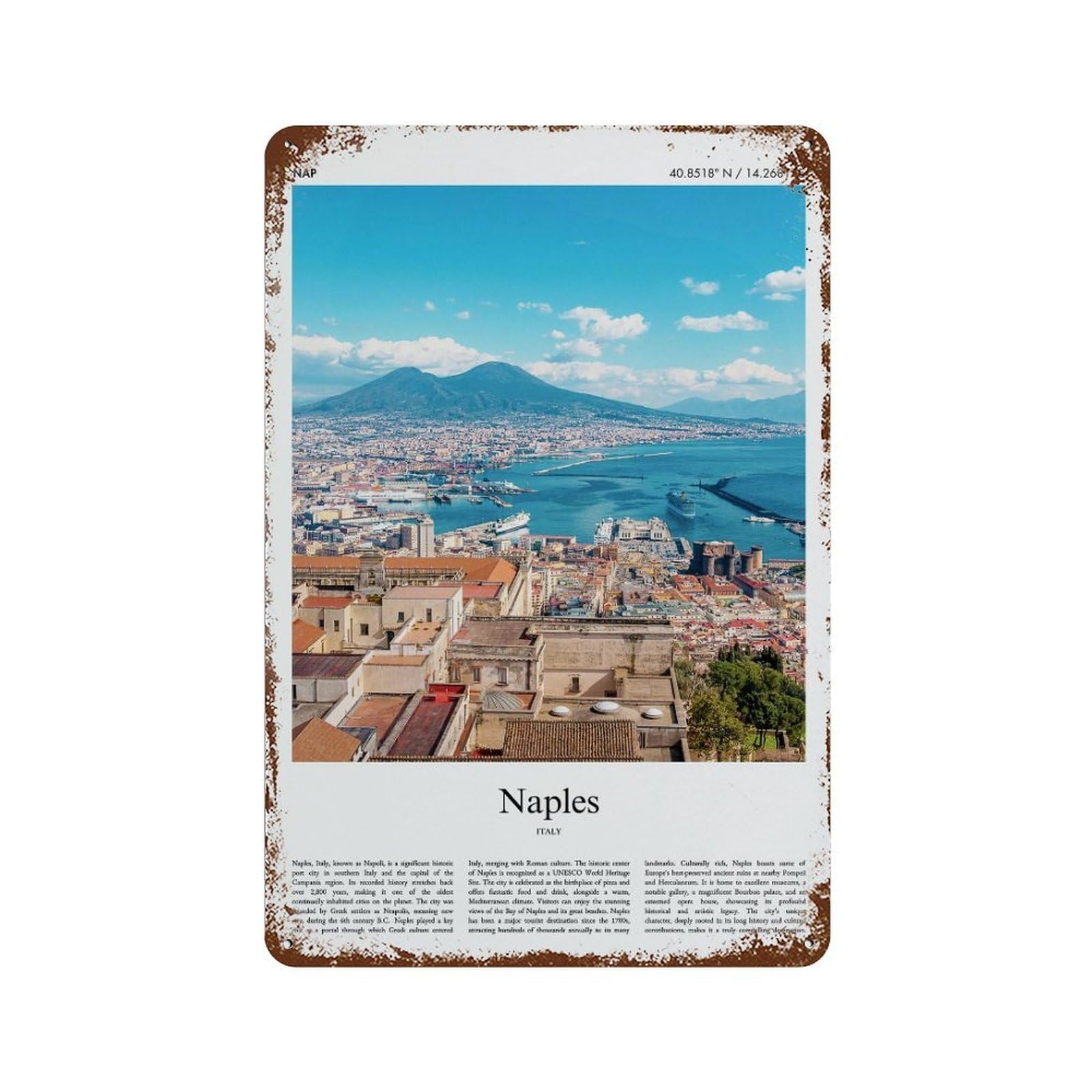 xiaoxiaoshen Naples Italy City Scenery Wall Decor Art Metal Tin Poster Modern Home Decor Art Home Bar Shop Decorations Vintage Sign 30x20cm