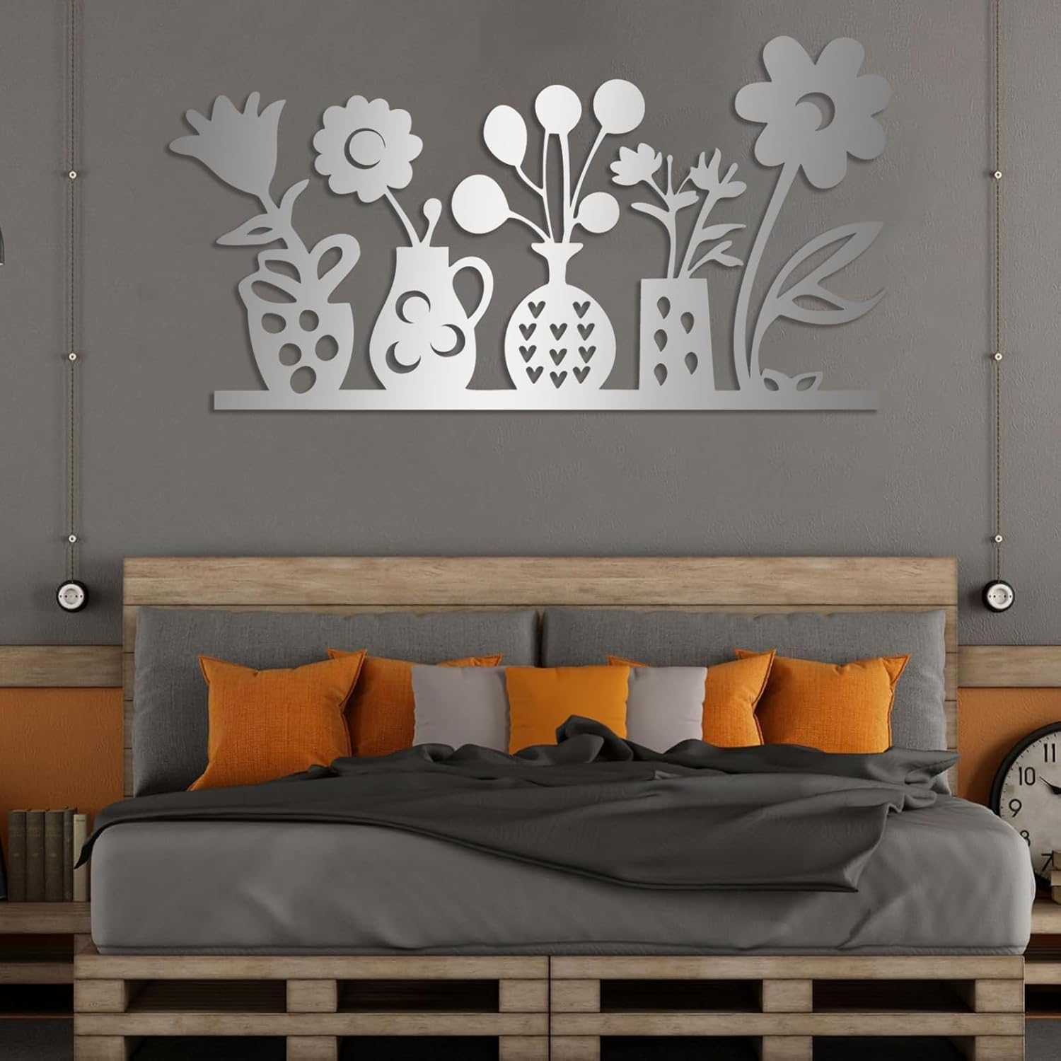 Trpiox Flower in A Vase Metal Wall Art, Flower in A Vase Metal Wall Decor, Flowers Wall Decor for Living Room, Bedroom, Office（Black,30Wx16 H/76x39cm）