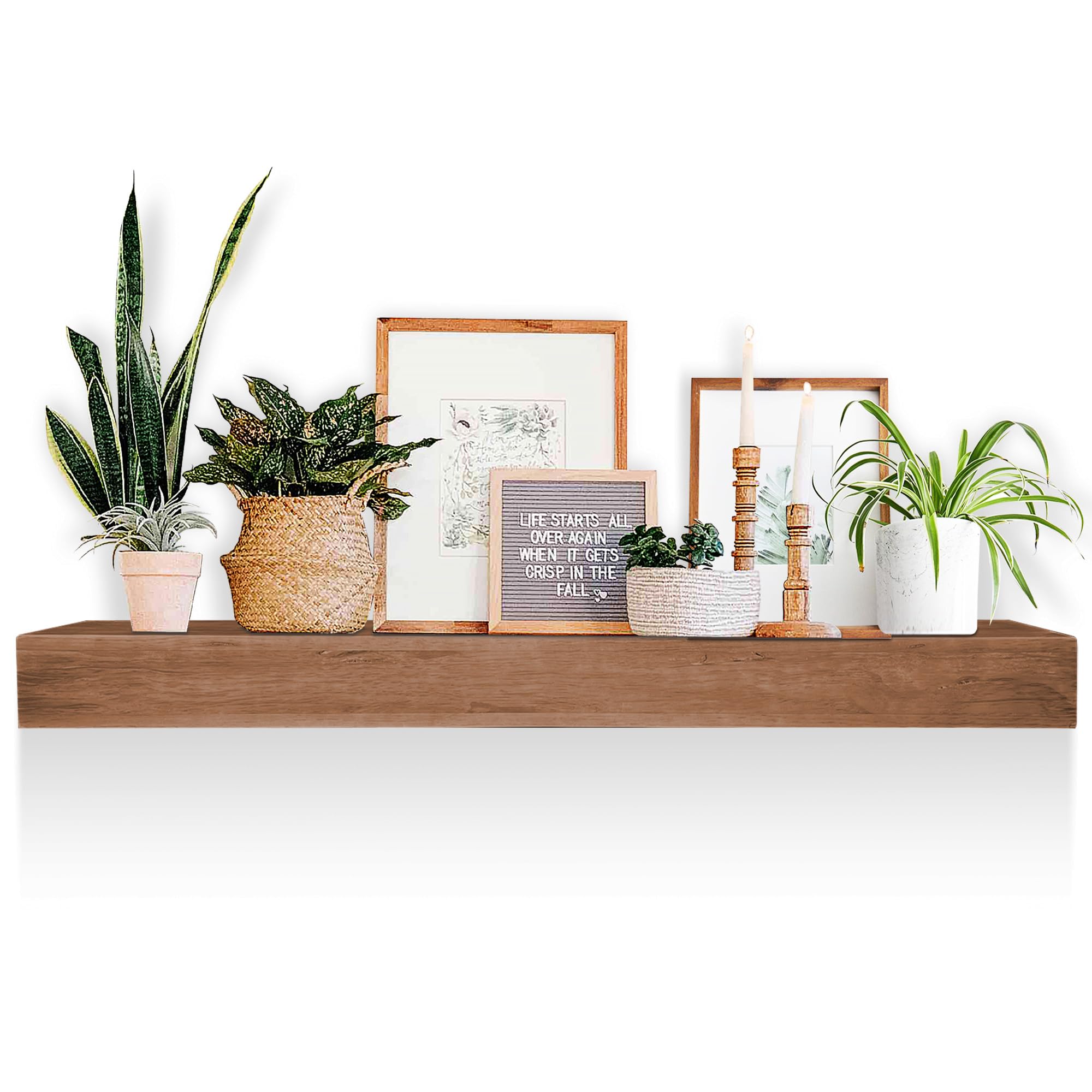 Photo 1 of KORETECH Fireplace Mantel 72"/60"/48" Solid Rustic Wood Floating Farmhouse Shelf Handcrafted Wall Mounted, with Invisible Heavy Duty Metal Bracket (Light Brown, 48" Long) 48" Long Light Brown