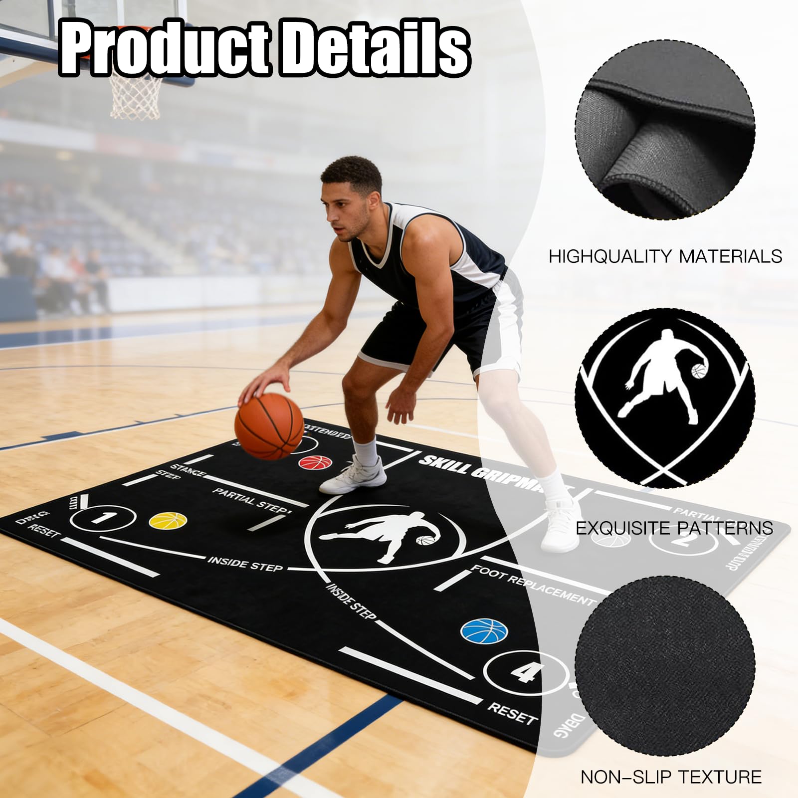Esterilla de entrenamiento de baloncesto, 120 × 80 cm, antideslizante, para entrenamiento de pies y regateo, silencioso, gran formato para entrenamiento de pasos de baloncesto, interior y exterior