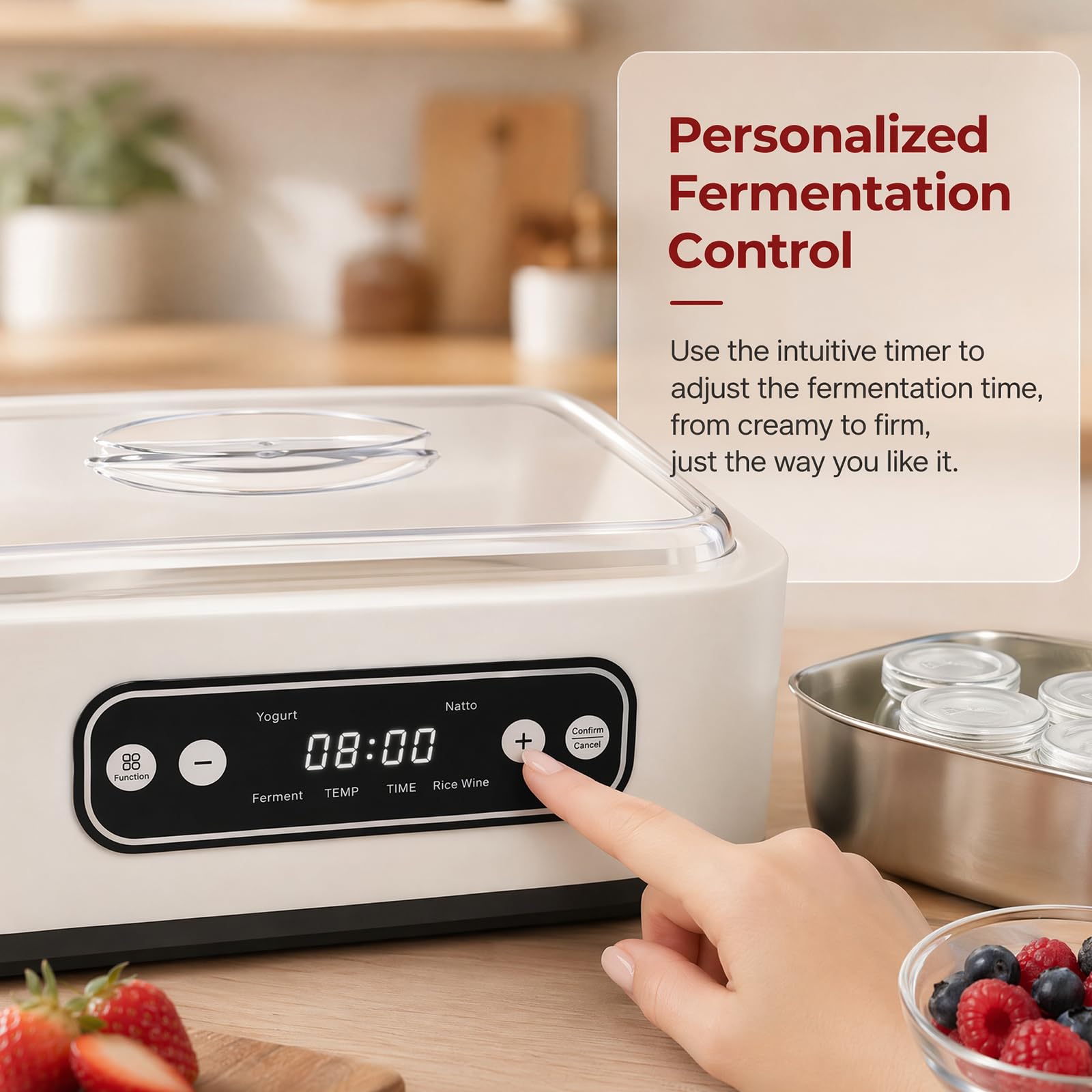 Yaourtière, 1.6 L Machine À Yaourt Avec 6 Pots En Verre De 100ml, Yaourtière Électrique Avec Écran Lcd, Thermostat Réglable Et Minuterie, Yaourtière Automatique Pour Yaourt Maison, Fromage Ou Natto