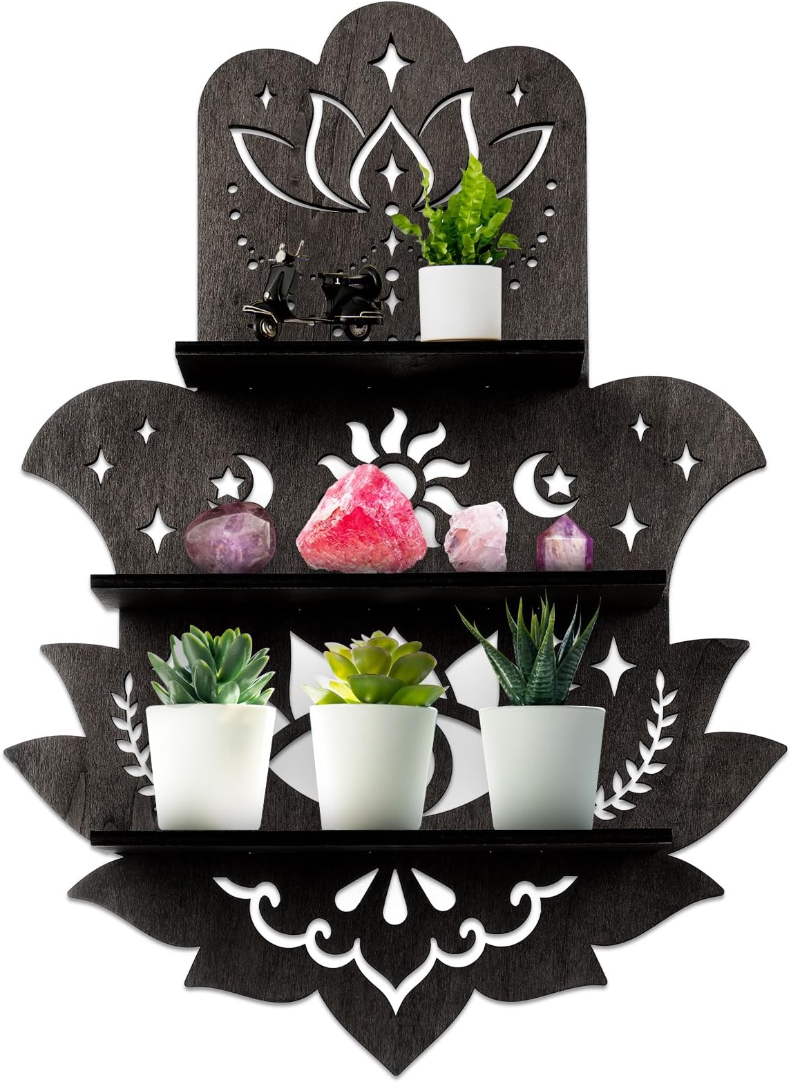 Maitys Hamsa Wall Decor Lotus Crystal Shelf Display for Evil Eye