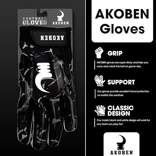 Miniatura 2 de AKOBEN Guantes de fútbol  Guantes negros de fútbol  Guantes de fútbol blancos  Equipo de fútbol  Guantes de fútbol para hombre  Guantes de fútbol