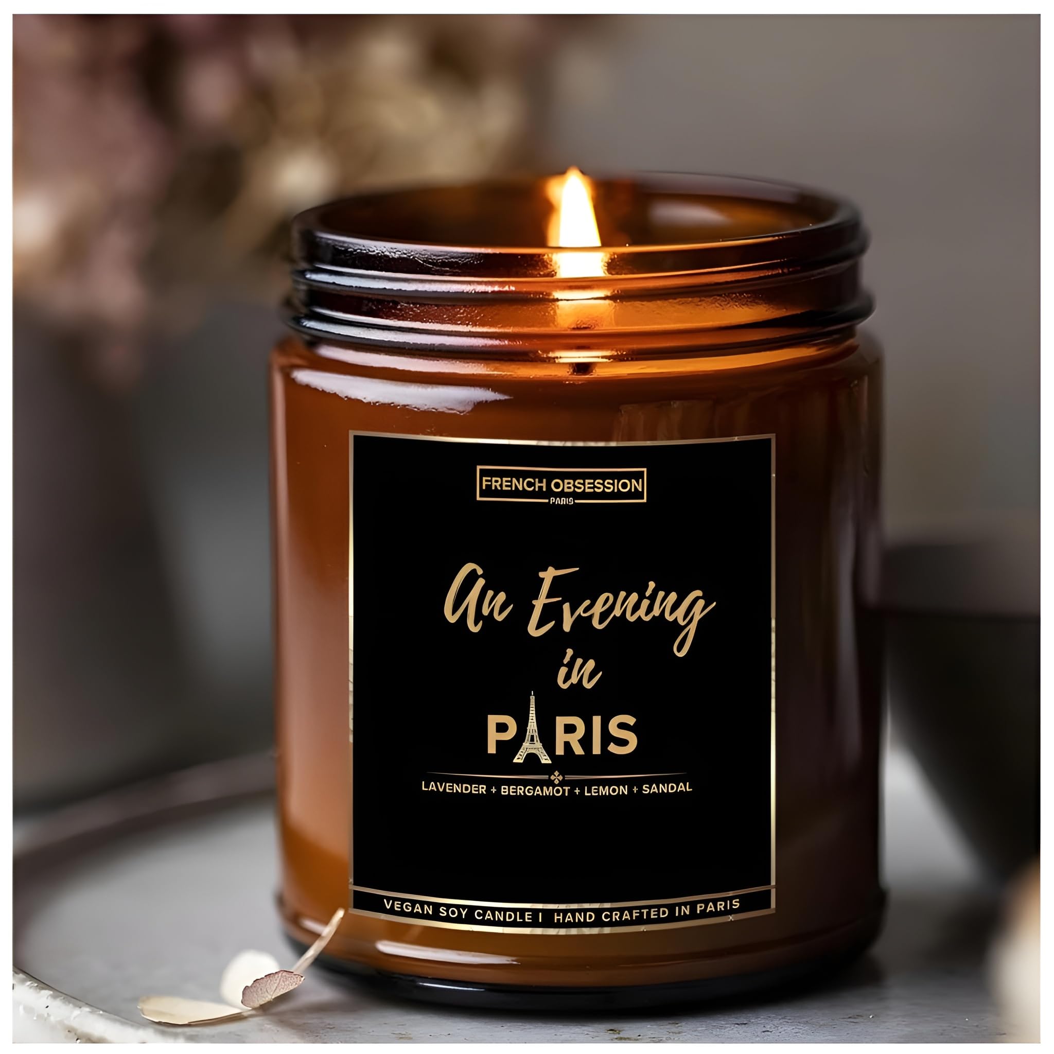 Scented Candle 100% Pure Soy Wax Candle for Home Decor | 220 Gram + 40 Hours Burning Jar Handcrafted Candle for Aromatherapy & Relaxation | Gift for Women (Evening in Paris)