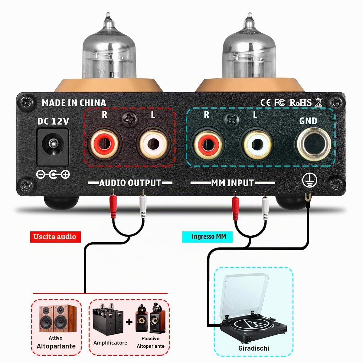 Nobsound, HiFi MM Phono, preamplificatore, mini, tubo a vuoto, stereo, audio, phono, amplificatore da palco
