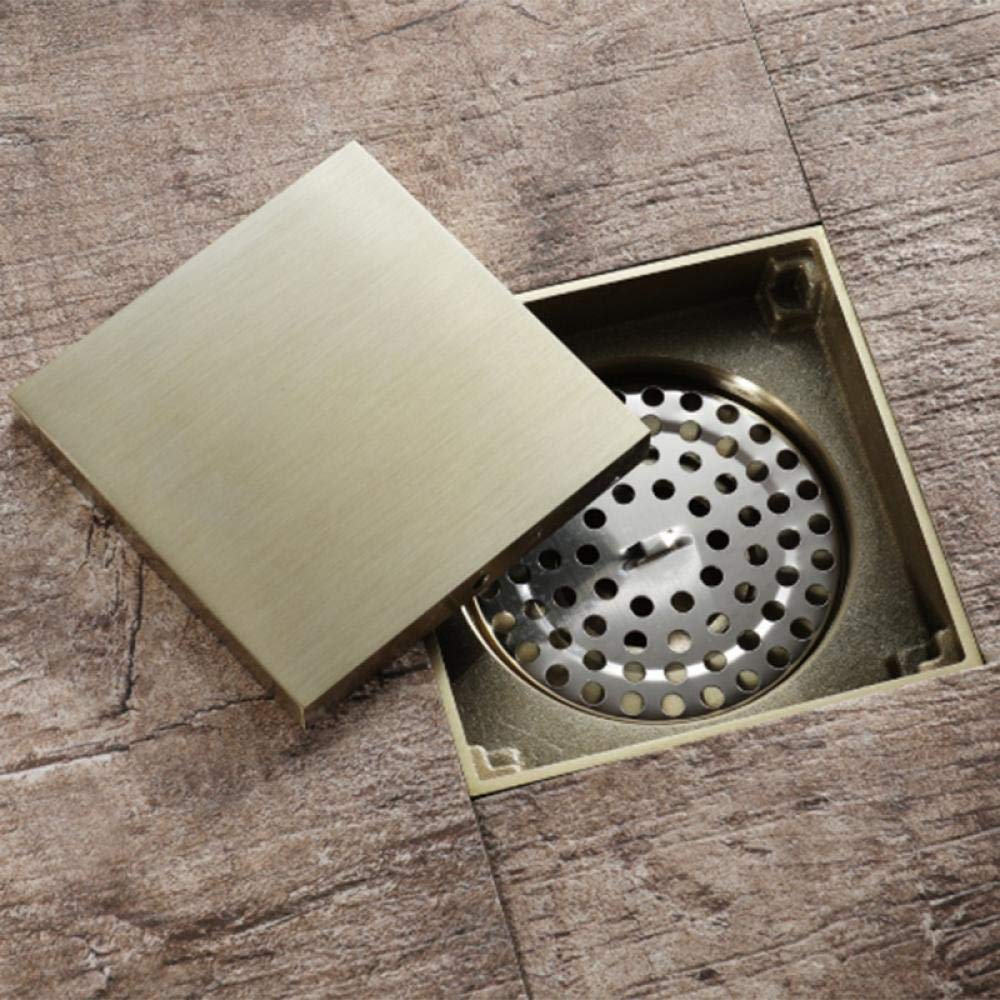 Scarico a Pavimento, canaletta di Scarico, Scarico Doccia, 1 Pezzo, Scarico Solido Dorato, Scarico Quadrato antiodore, Scarico per Piastrelle, Scarico Doccia, Scarico per Doccia (Oro)