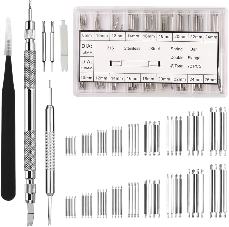 EFIXTK Watch Band Pins Kit -Watch Spring Bar-Bands Strap Removal Repair Tool with 3 Extra Tips Pins & 72PCS Heavy Duty 316 Stainless Steel Watch Pin