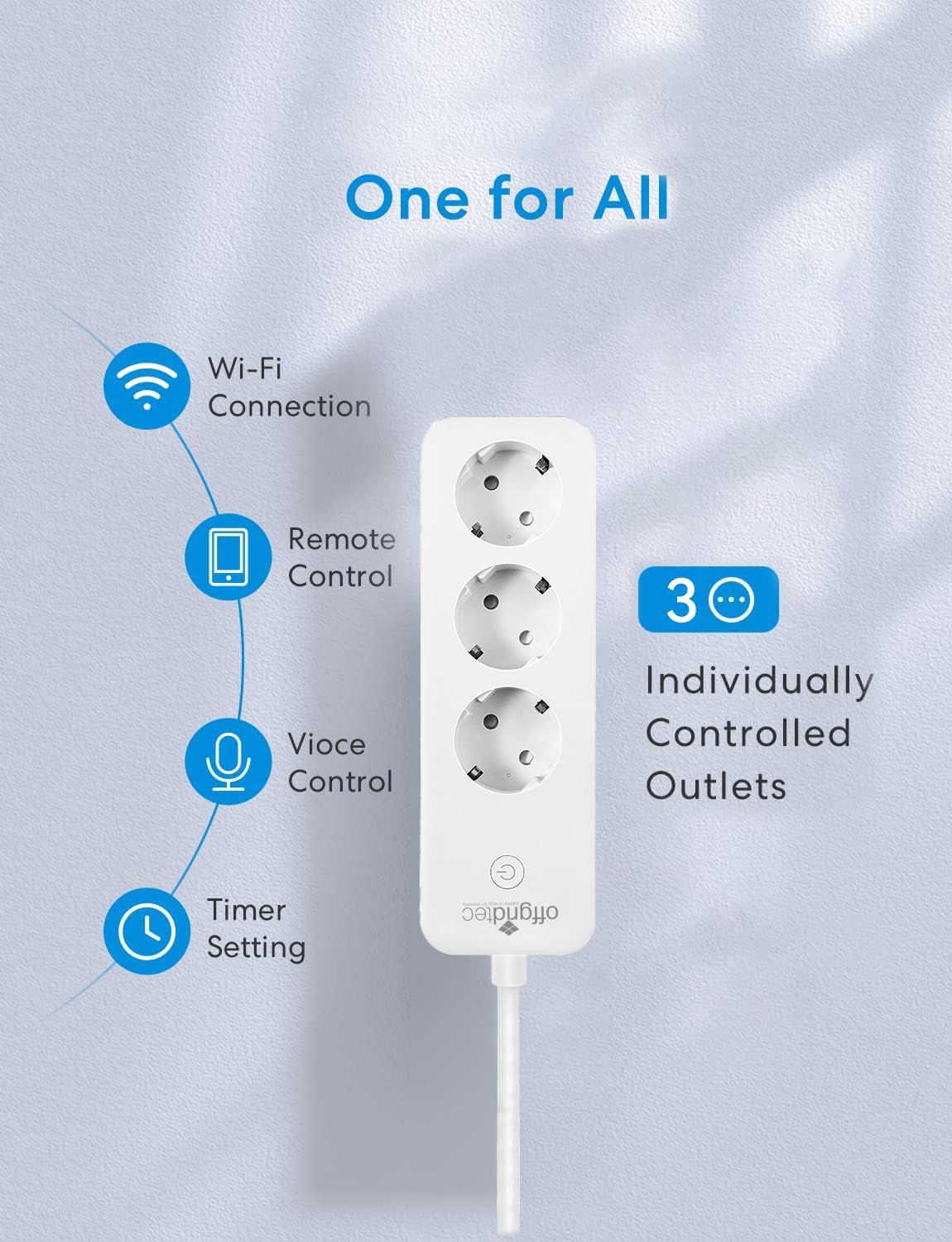 Offgridtec Smart WiFi Steckdosenleiste mit 3 Steckdosen, App-gesteuert über Smart Life/Tuya, Echtzeit-Energieüberwachung, Timer & Szenen, Alexa/Google Home kompatibel, 16A/3520W, 1,8 m Kabel, 3 Stück