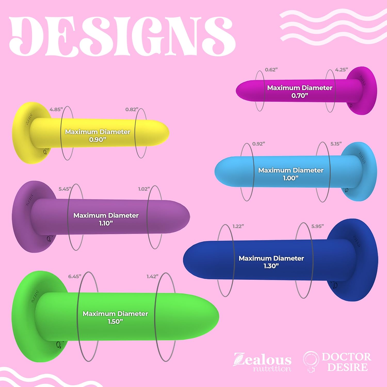 Doctor Desire Silicone Kit | 6 Sizes | Adult Massage Trainer Tool Set for Women & Men | Strong Suction Cup Base for Prostate Expansion & Hands-Free Use | Fun & Naughty Toy Game | Includes Travel Bag