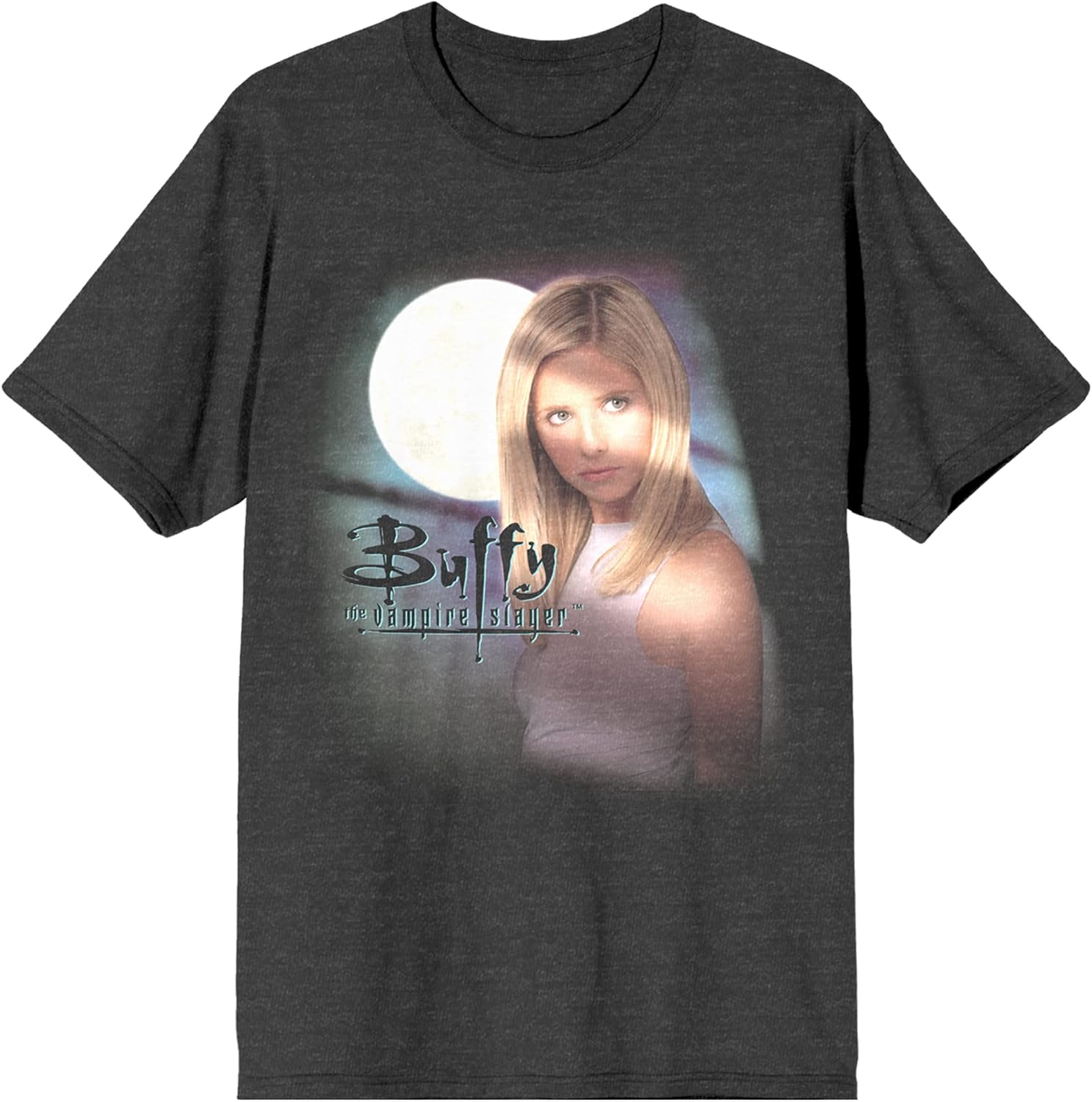Buffy The Vampire Slayer Full Moon Key Art Crew Neck Short Sleeve Charcoal Melange Women's T-Shirt