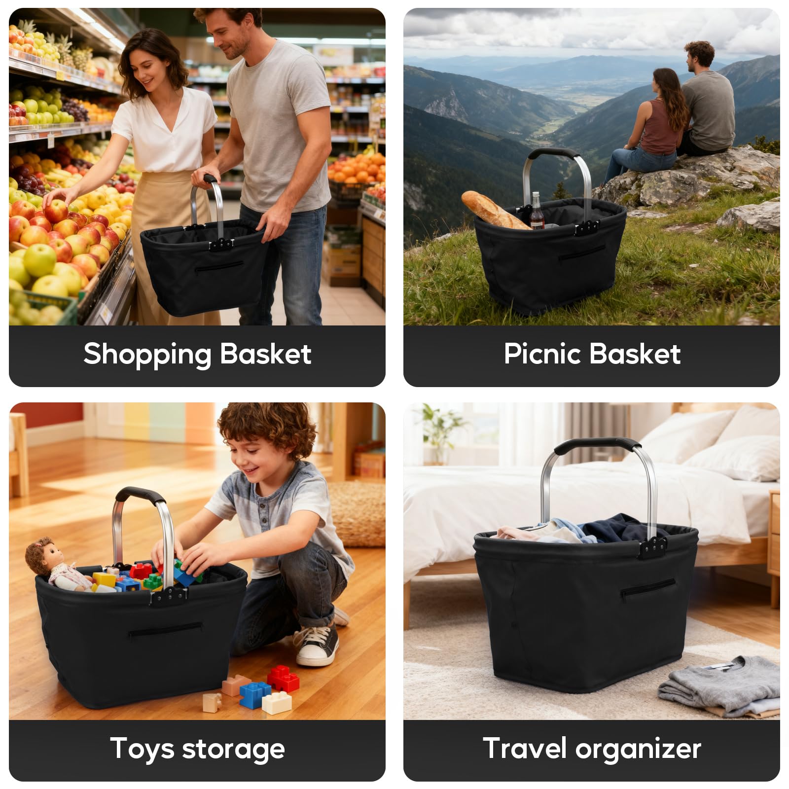 Cestino per Picnic Pieghevole 25L,Cestino Per la Termico per Alimenti Freddi con Coperchio,Frigo portatile per scatola da picnic in tessuto Oxford,Borsa termica per Shopping, Spiaggia, Escursioni
