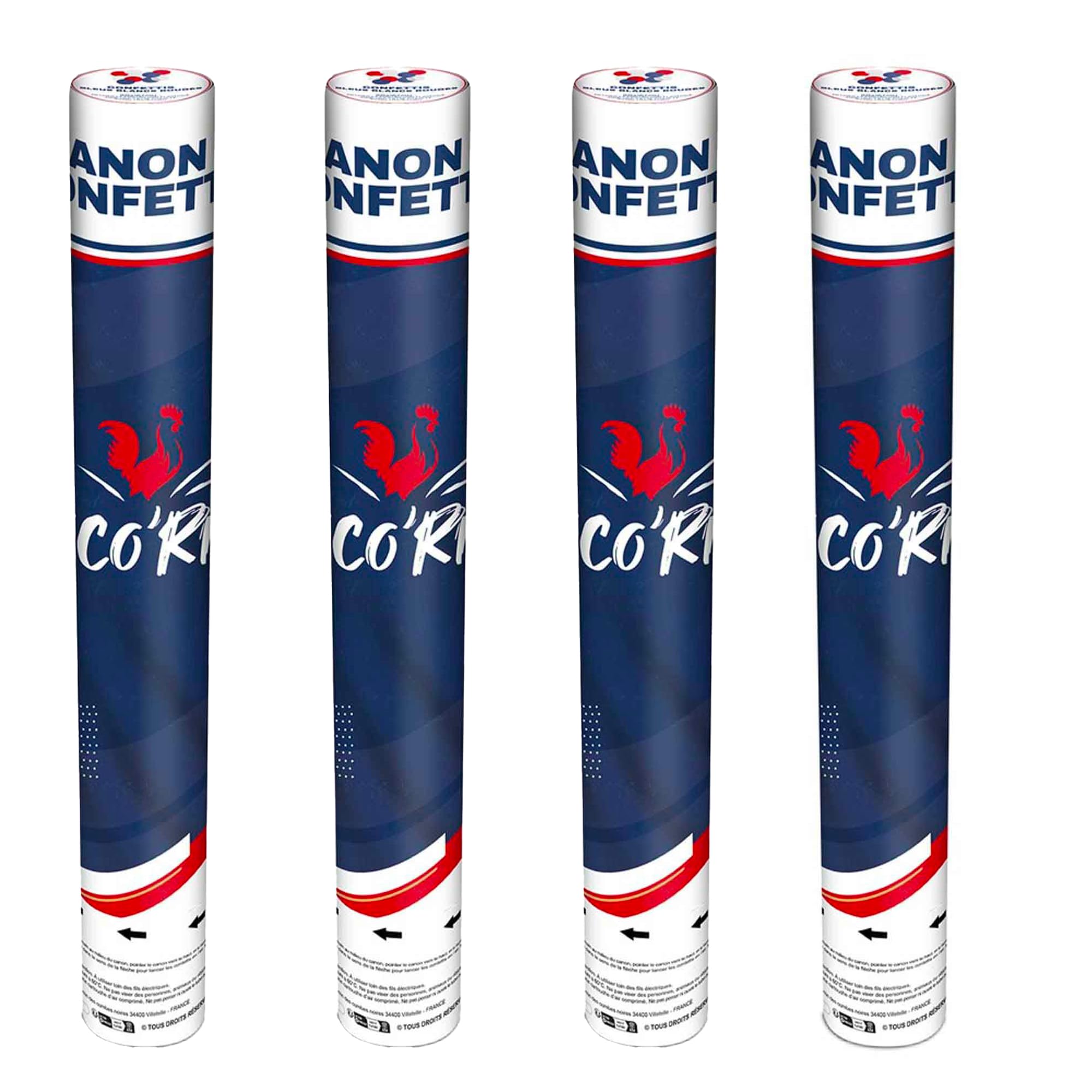 THE REPLICANT Lot de 4 Canons à Confettis Ronds Bleus, Blancs, Rouges